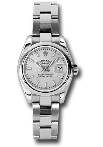 Rolex Lady Datejust 179160 Oyster Bracelet Silver Index Dial 2007 with Card: Rolex Lady Datejust 179160 Oyster Bracelet Silver Index Dial 2007 with Card Rolex Datejust Lady watch featuring a silver index dial, smooth bezel, and Oyster bracelet. This model is reference 179160 a
