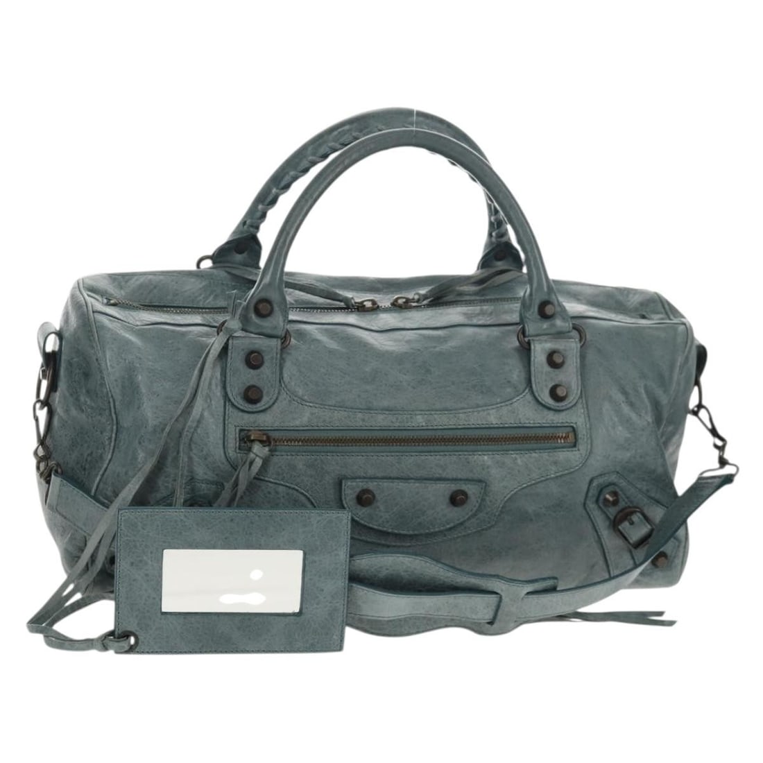 Balenciaga Twiggy Light Blue Leather Convertible Handbag with Shoulder Strap: Balenciaga Twiggy Light Blue Leather Convertible Handbag with Shoulder Strap This Balenciaga The Twiggy handbag is crafted from light blue leather and offers a versatile 2-way design for hand or shoul