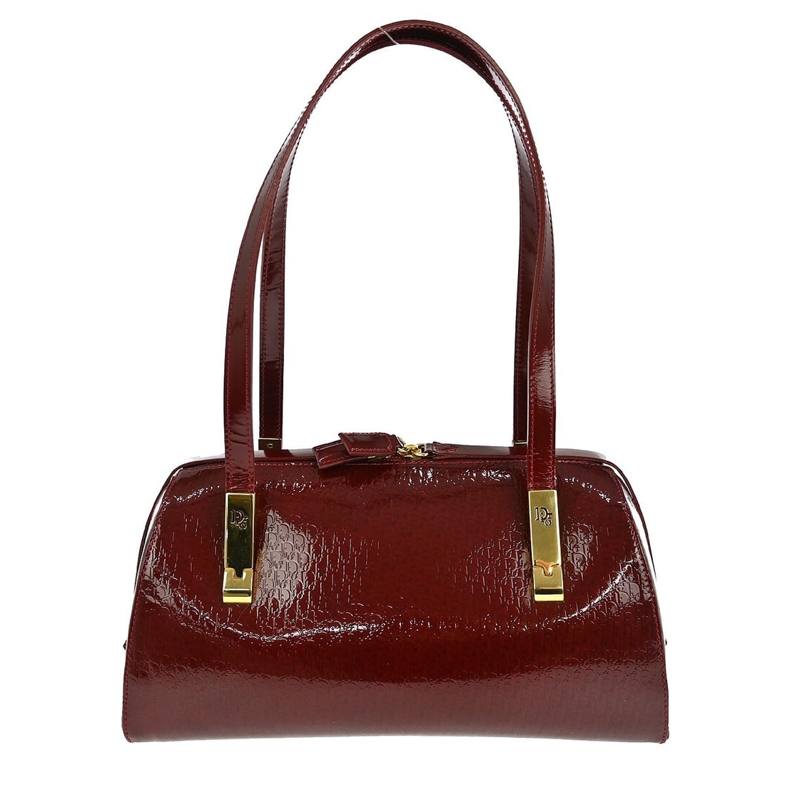 Dior Trotter Bordeaux Medium Top Handle Bag Leather PVC Double Handles: Dior Trotter Bordeaux Medium Top Handle Bag Leather PVC Double Handles This Christian Dior Bordeaux Trotter handbag features a striking red exterior crafted from leather and PVC. Designed in a medium