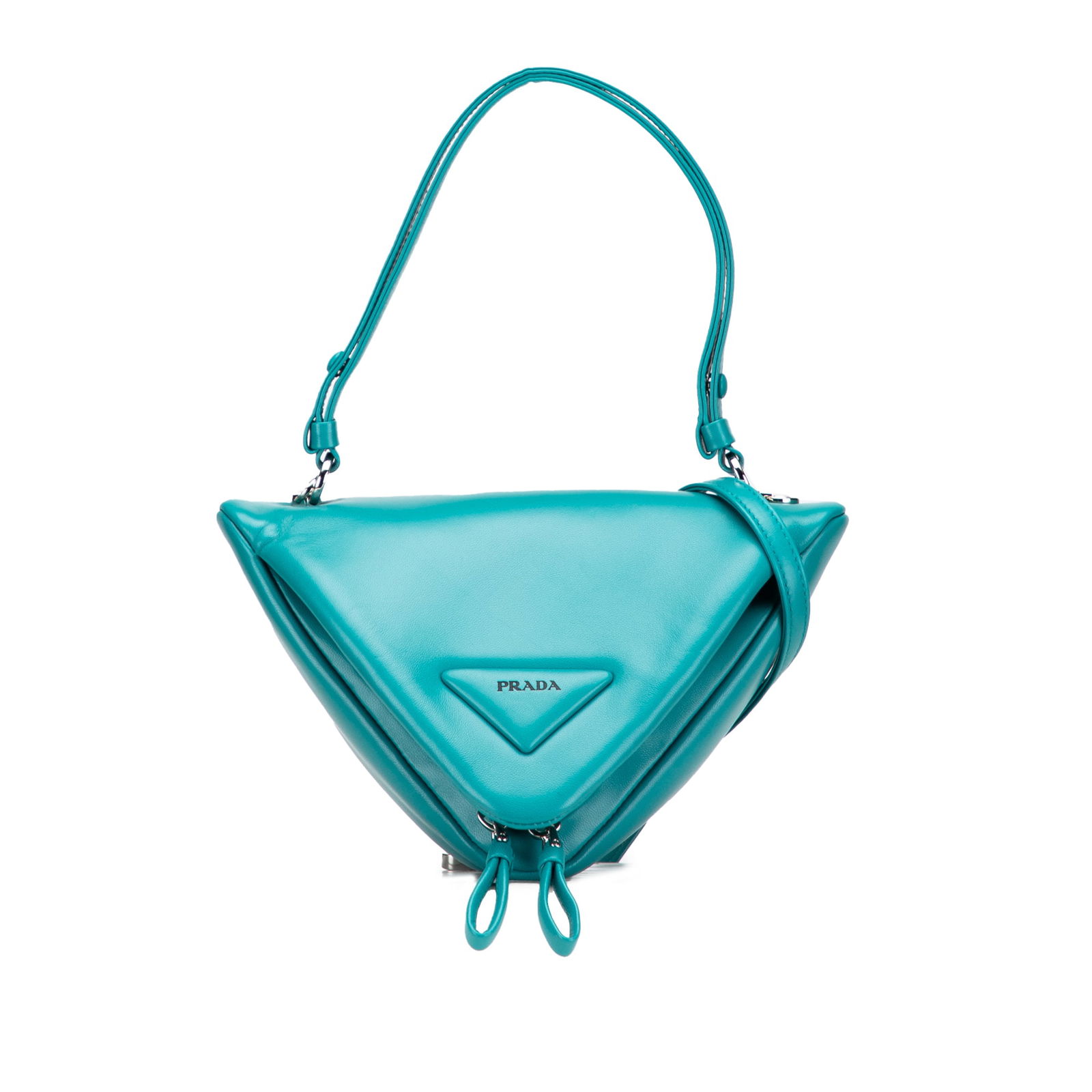 Prada Nappa Padded Signaux Triangle Satchel Blue Leather: Prada Nappa Padded Signaux Triangle Satchel Blue Leather Introducing the Prada Nappa Padded Signaux Triangle Satchel, a luxurious blend of style and functionality. Crafted from padded nappa leather, t