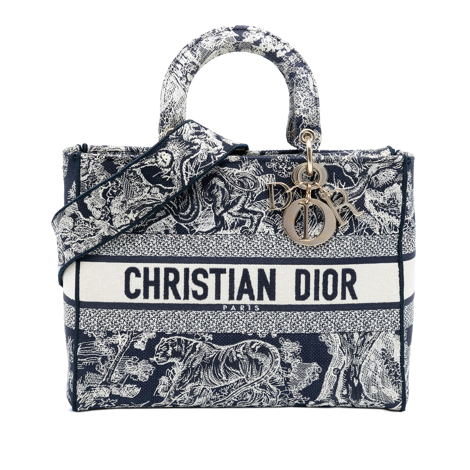 Dior Large Blue Embroidered Canvas Lady D Lite Bag: Dior Large Blue Embroidered Canvas Lady D Lite Bag The Dior Large Embroidered Canvas Toile de Jouy Lady D Lite is a stylish and functional bag crafted from high-quality embroidered canvas. This elegan