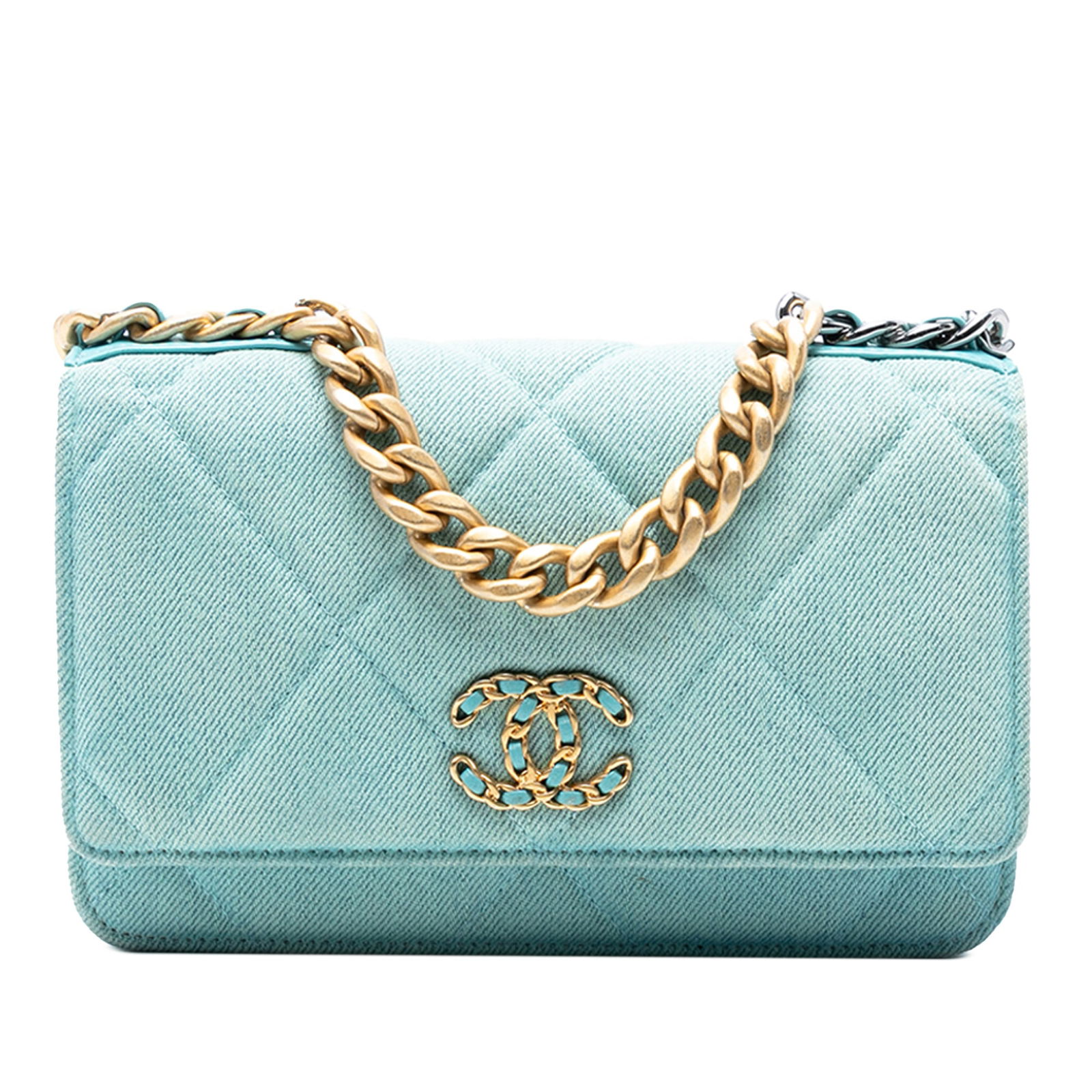 Chanel Denim 19 Flap Wallet On Chain Blue Fabric (1 of 8)