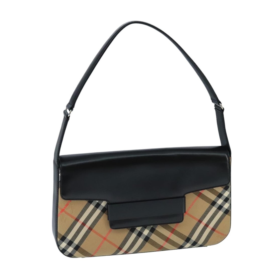 Beige Shoulder Bag Featuring Burberry Nova Check Pattern: Beige Shoulder Bag Featuring Burberry Nova Check Pattern This Burberry Nova Check shoulder bag features a classic beige design with the brand's signature check pattern. The bag shows slight rubbing an