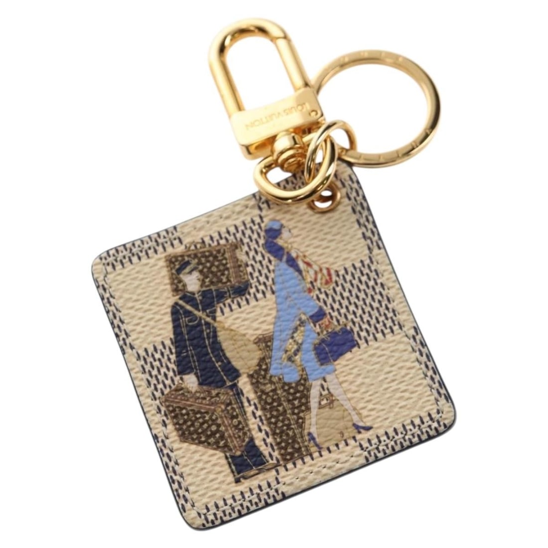 Louis Vuitton Damier Azur Bag Charm M66943 Authentic: Louis Vuitton Damier Azur Bag Charm M66943 Authentic This authentic Louis Vuitton Damier Azur Porte Cles Illustrious Room Charm is a stylish accessory for any bag. Crafted from Damier Azur canvas, it