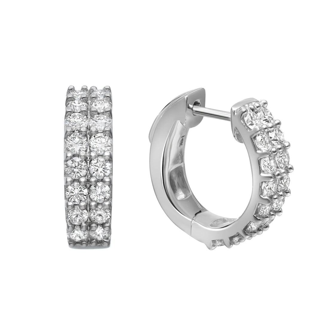 Rachel Koen 0.75ct Round Diamond Huggie Earrings in 14K White Gold: Rachel Koen 0.75ct Round Diamond Huggie Earrings in 14K White Gold These stunning huggie earrings are crafted from luxurious 14K white gold and adorned with pave set round brilliant cut diamonds, tota