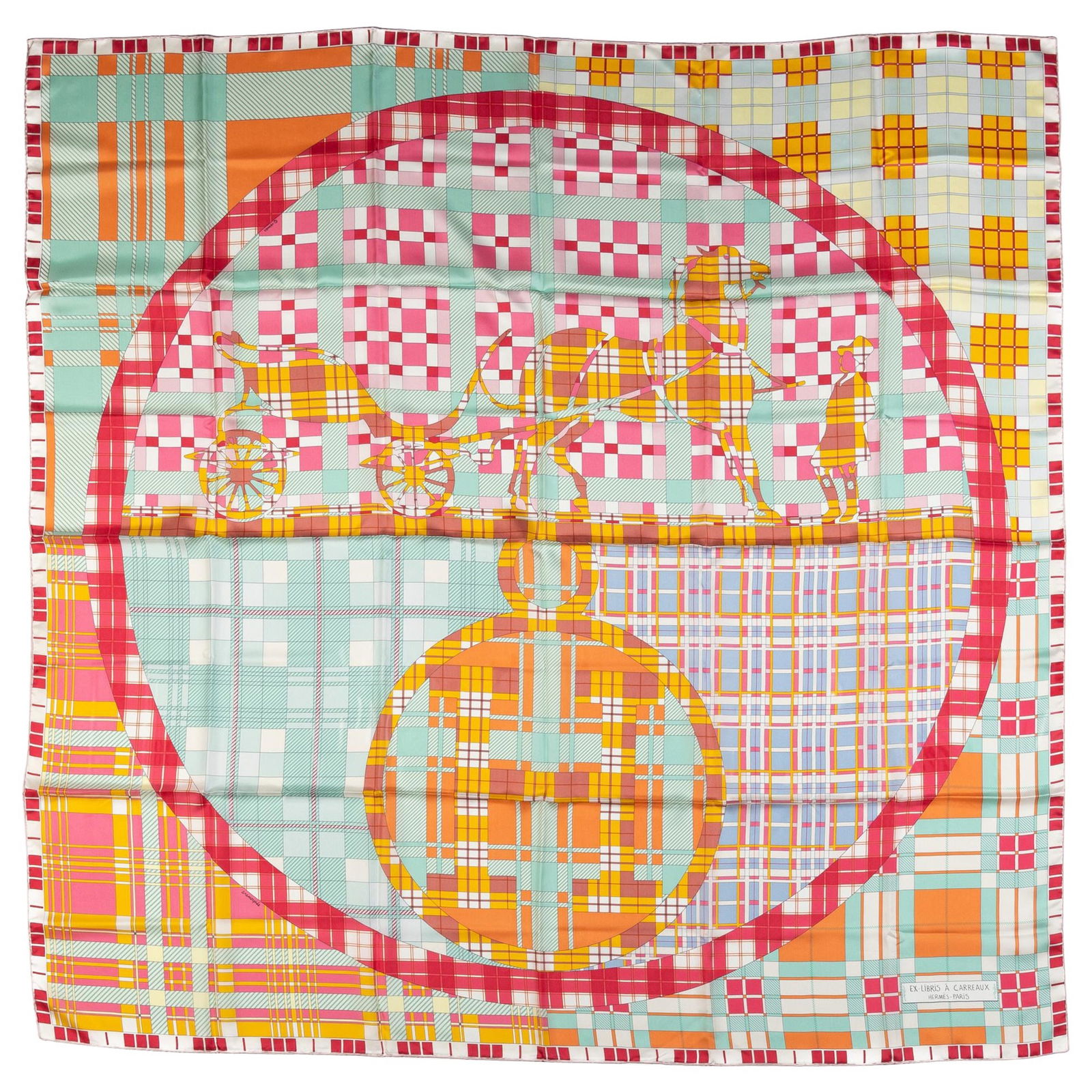 Hermes Ex Libris a Carreaux Silk Shawl 53in Pastel Colors (1 of 5)