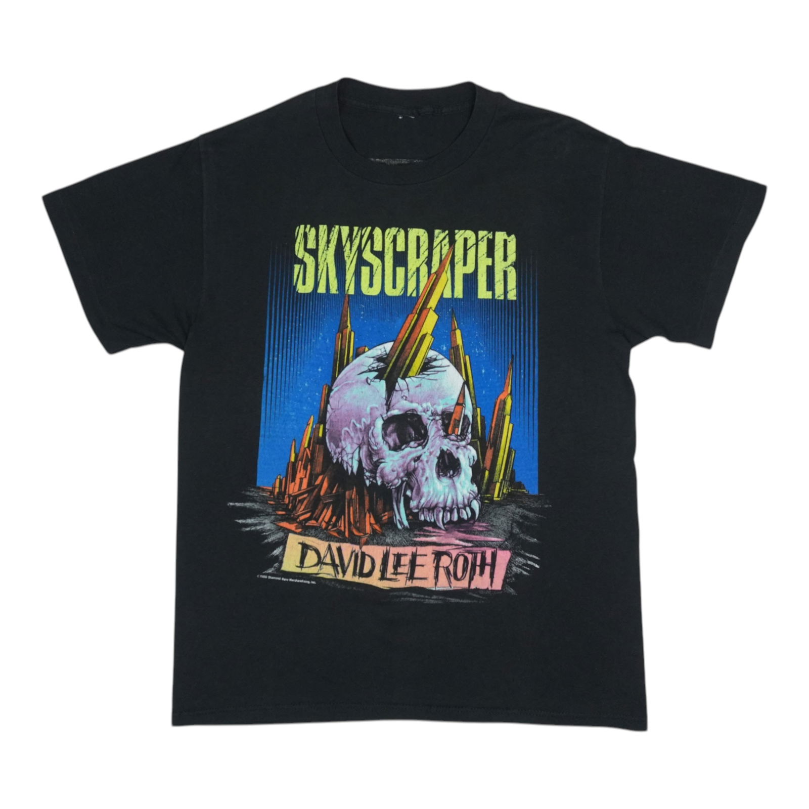 Vintage 1988 David Lee Roth Skyscraper Tour Shirt Black Cotton: Vintage 1988 David Lee Roth Skyscraper Tour Shirt Black Cotton Celebrate the iconic music of the late '80s with this original vintage 1988 David Lee Roth Skyscraper Tour Shirt. This authentic piece, f