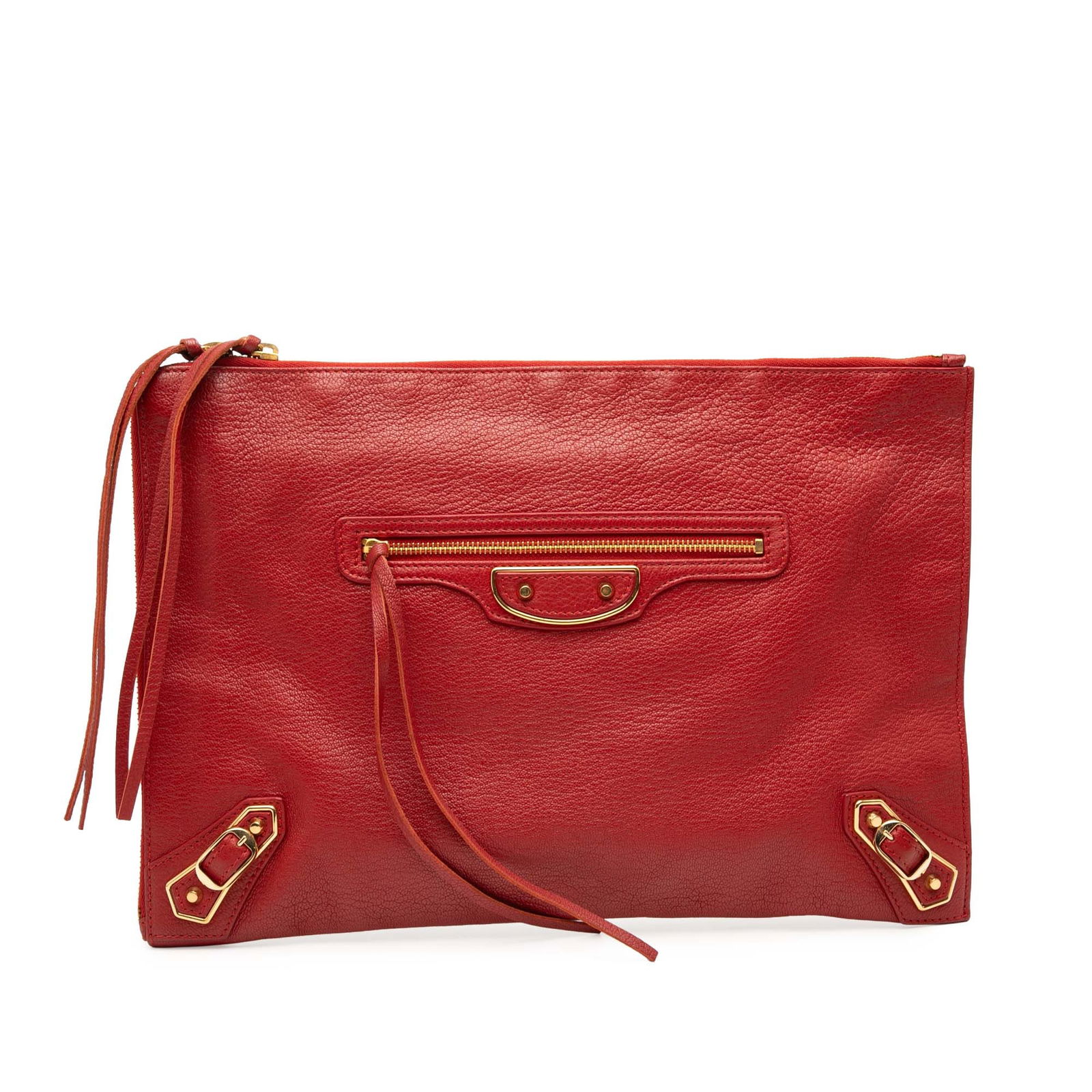 Balenciaga Veau Motocross Classic Metallic Edge Clutch Red Leather (1 of 7)
