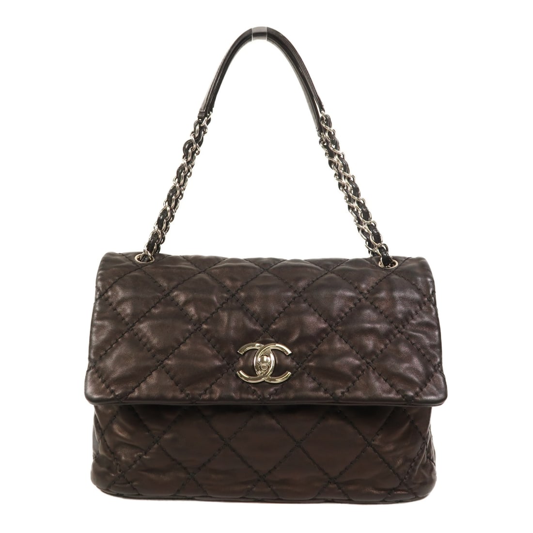 Black Calfskin Leather Shoulder Bag by CHANEL CC Silver Hardware (1 of 15)