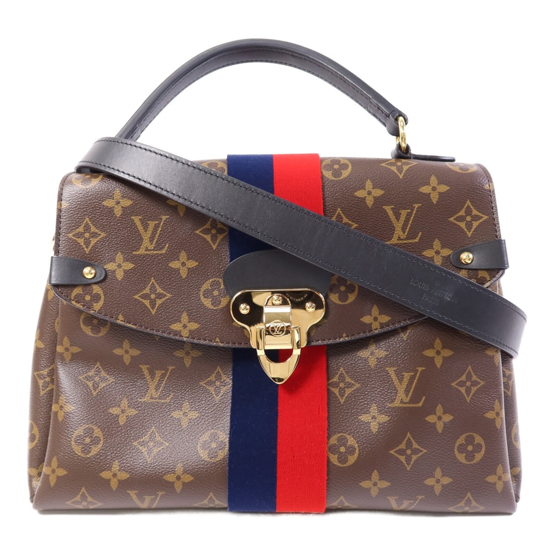 LOUIS VUITTON Georges MM 2 Way Bag M43778 Monogram Brown Blue Red: LOUIS VUITTON Georges MM 2 Way Bag M43778 Monogram Brown Blue Red This Louis Vuitton Georges MM 2 Way Bag features a stylish and versatile design, crafted from durable PVC coated canvas. The bag showc
