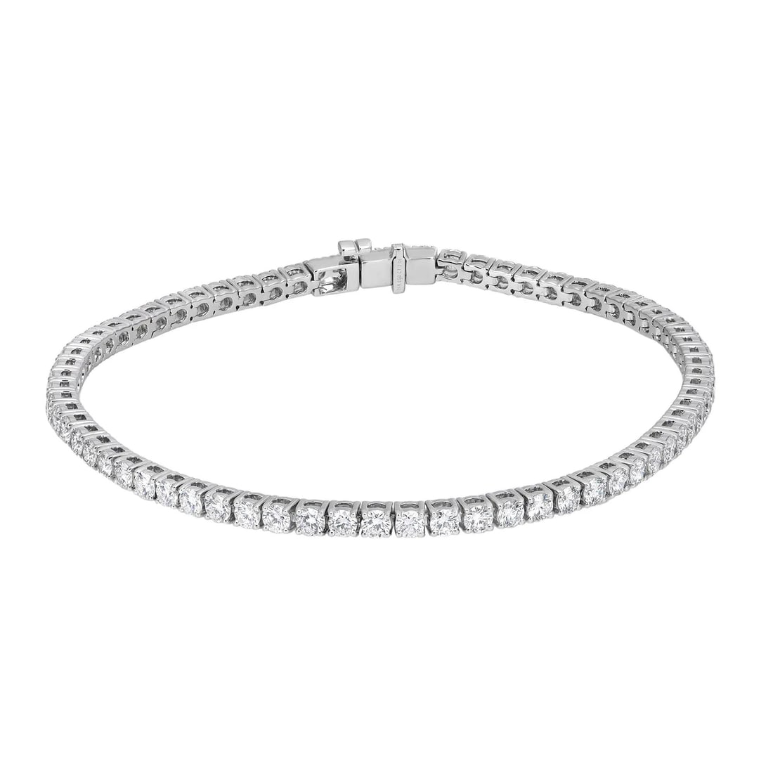Rachel Koen 14K White Gold Lab Grown Diamond Tennis Bracelet 3.06Cttw 68 Diamonds: Rachel Koen 14K White Gold Lab Grown Diamond Tennis Bracelet 3.06Cttw 68 Diamonds This exquisite tennis bracelet showcases 68 stunning round brilliant cut lab-grown diamonds, elegantly set in a four-p