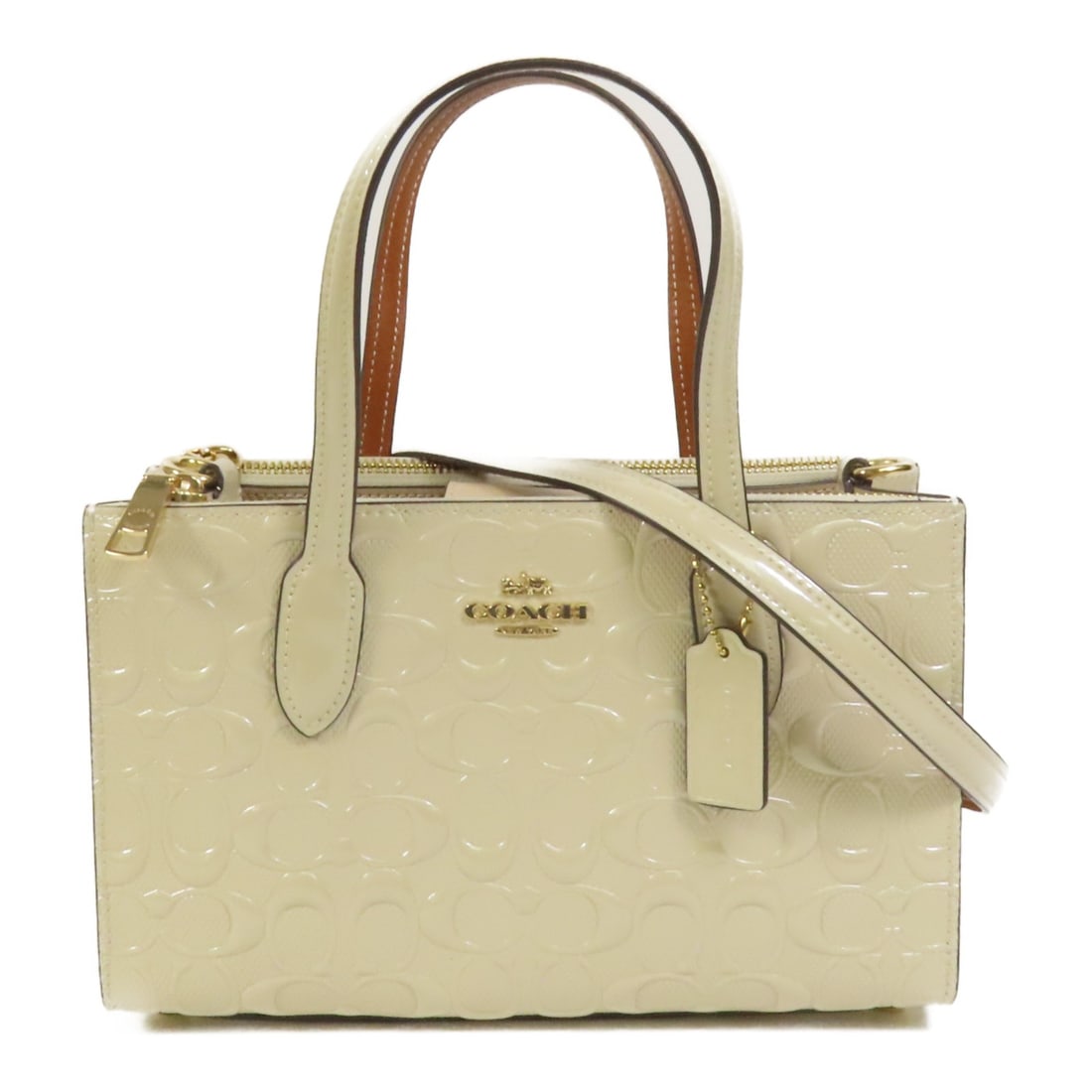 COACH Nina Small Tote 2way Shoulder Bag Beige Patent Leather (1 of 15)