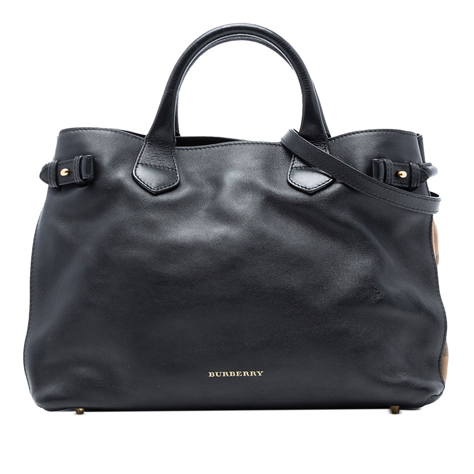Burberry Medium Leather House Check Banner Satchel Black Italy: Burberry Medium Leather House Check Banner Satchel Black Italy This Burberry Medium Leather and House Check Banner Satchel is a chic accessory featuring a leather body with canvas trim. It includes ro