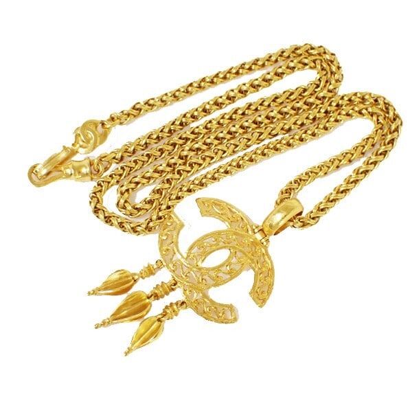 Vintage Chanel Long Necklace with CC Gold Pendant (1 of 1)