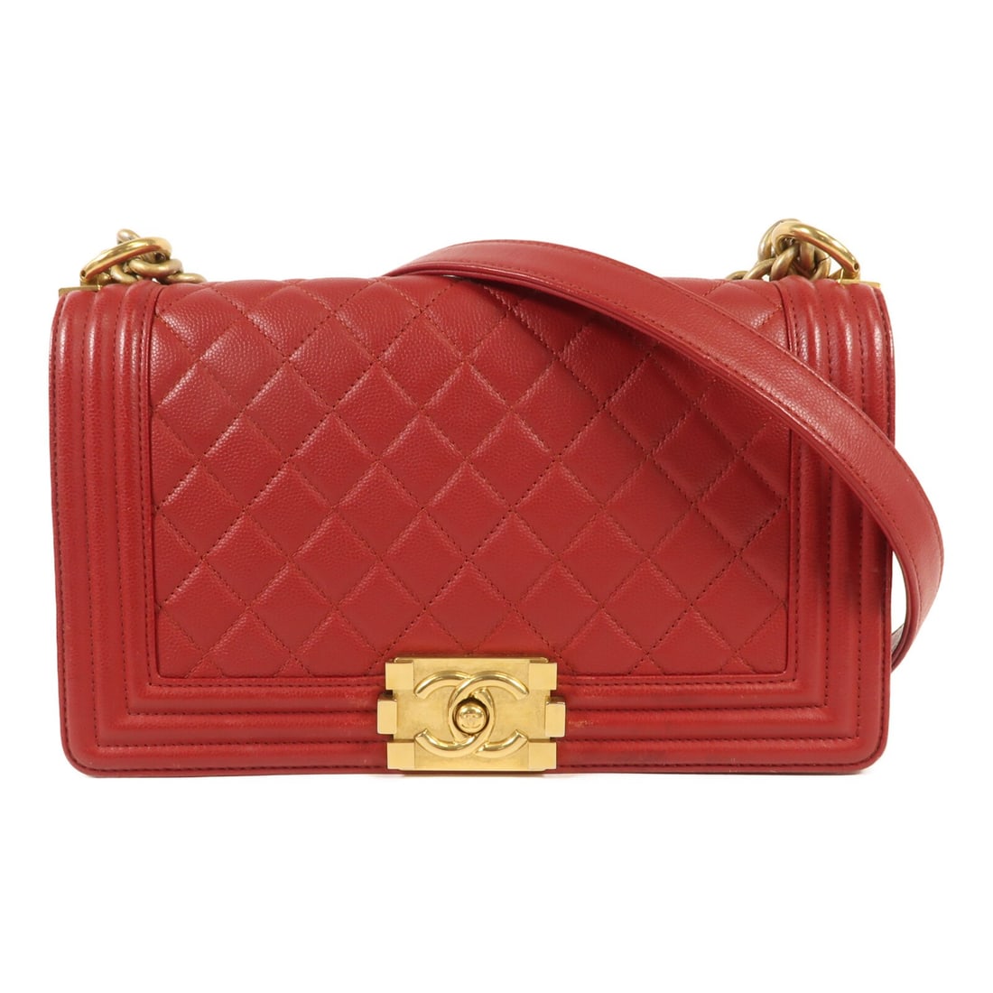 CHANEL Boy 25 Red Calfskin Leather Shoulder Bag GHW (1 of 16)
