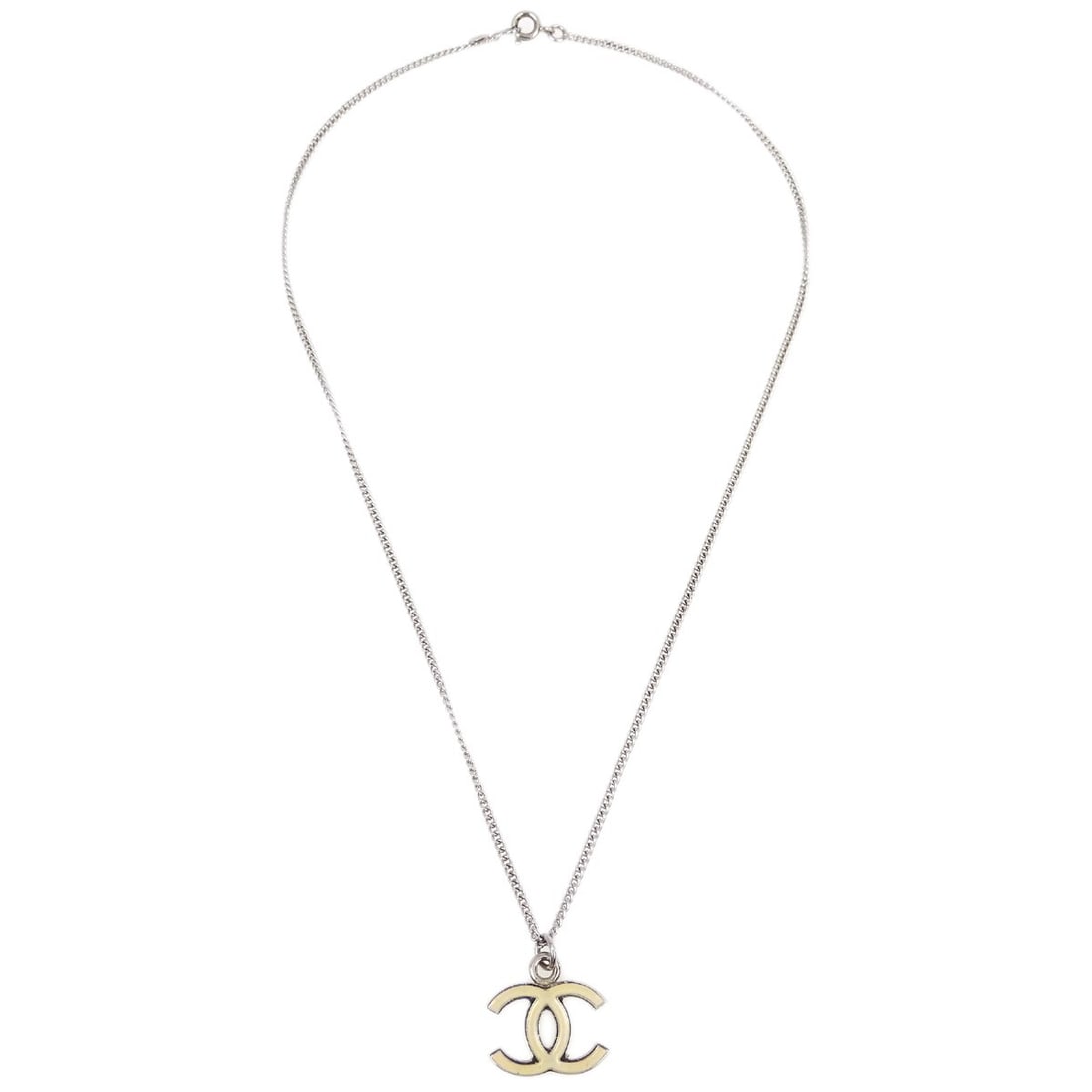 Chanel Silver Necklace with CC Logo Pendant (1 of 2)