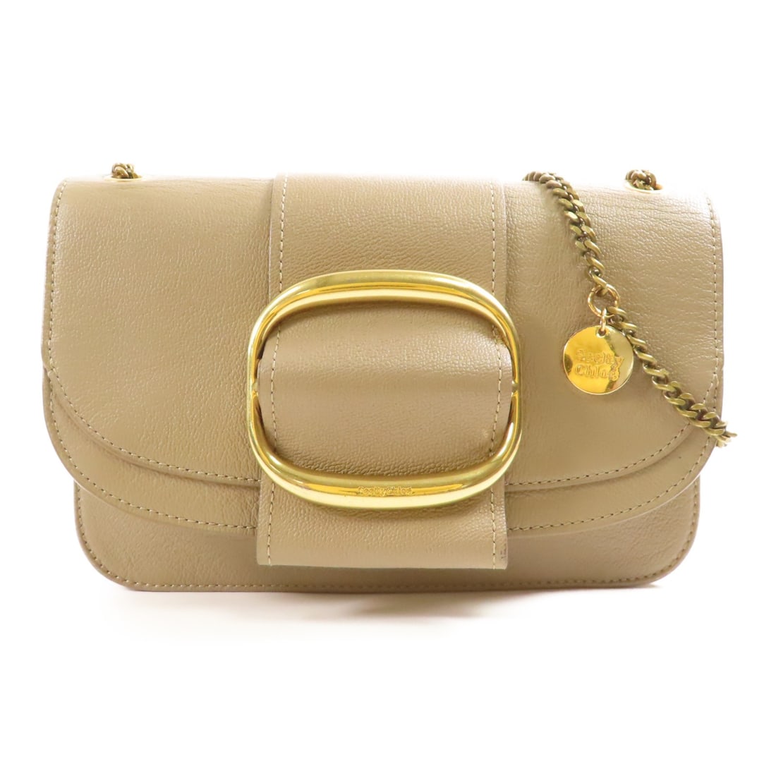 Chloe GHW Gray Calfskin Leather Shoulder Bag: Chloe GHW Gray Calfskin Leather Shoulder Bag This elegant shoulder bag by Chloe is crafted from luxurious calfskin leather in a sophisticated gray hue. With a compact yet practical design, it measures