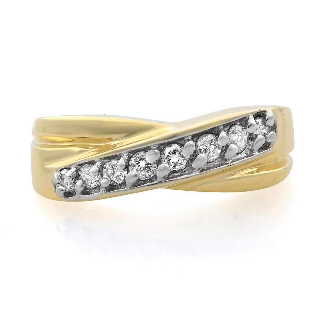Rachel Koen 14K Yellow Gold 0.25CT Diamond Crisscross Band Ring Size 7: Rachel Koen 14K Yellow Gold 0.25CT Diamond Crisscross Band Ring Size 7 This stunning ladies band ring from Rachel Koen features a beautiful crisscross design crafted in 14K yellow gold. Set with natur