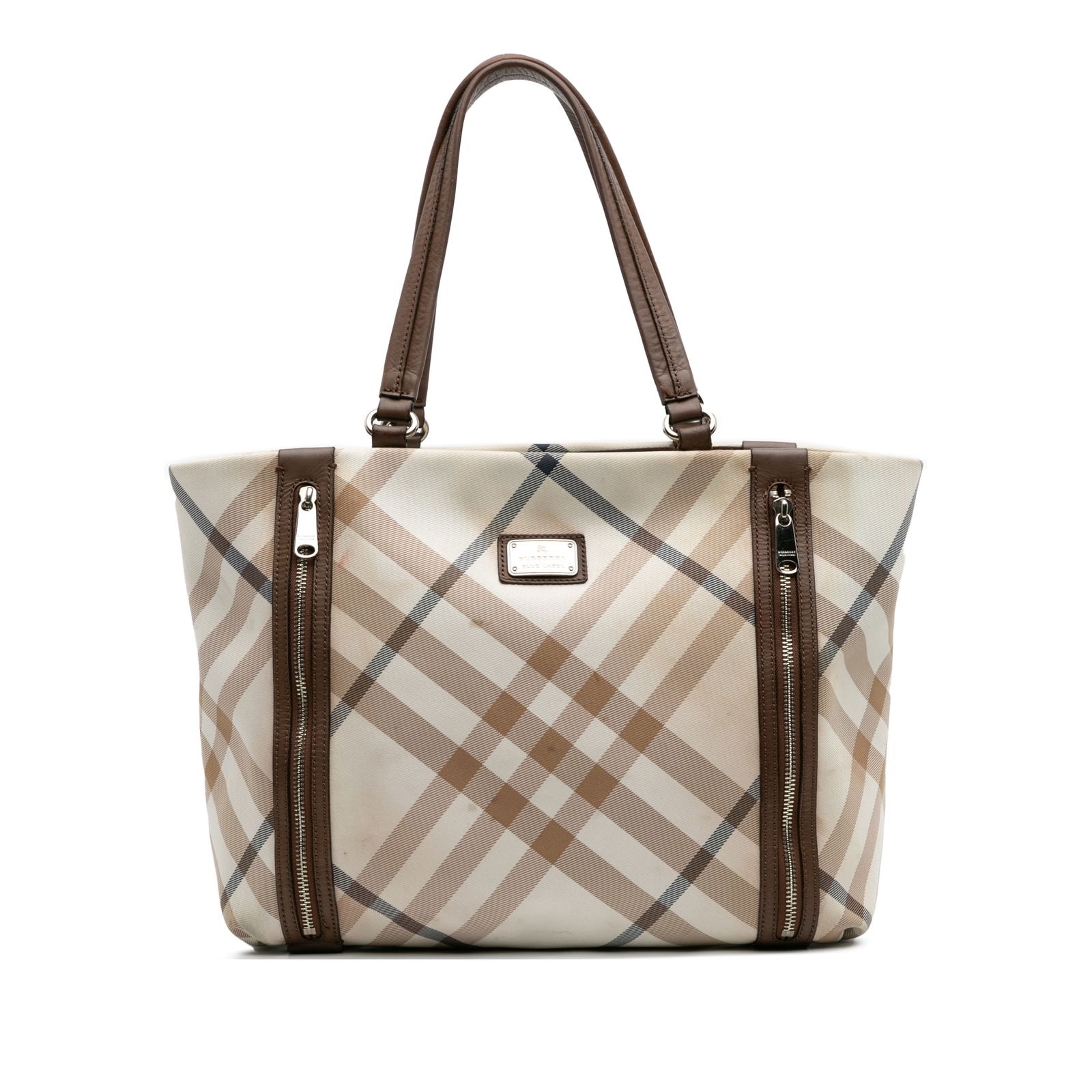 Burberry Supernova Check Canvas Tote Bag with Leather Trim: Burberry Supernova Check Canvas Tote Bag with Leather Trim The Burberry Supernova Check Canvas Tote is a stylish and practical accessory featuring a durable canvas body complemented by leather trim. T