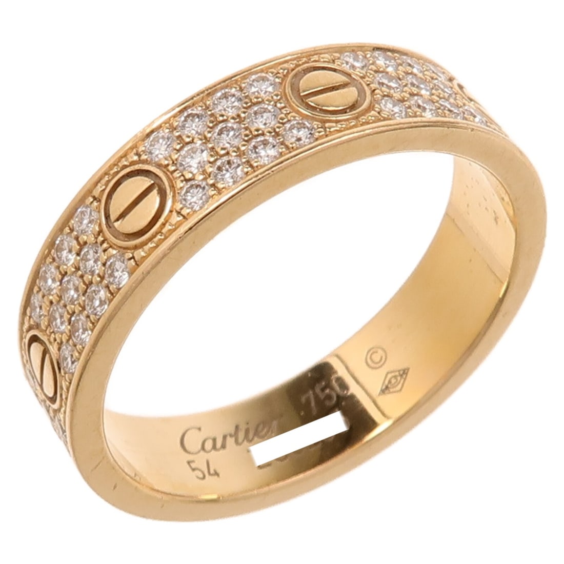 CARTIER Love Ring Full Diamond 18K Pink Gold Size 6.75: CARTIER Love Ring Full Diamond 18K Pink Gold Size 6.75 This exquisite Cartier Love Ring features a stunning full diamond design set in luxurious 18K pink gold. The ring showcases a brilliant clear dia