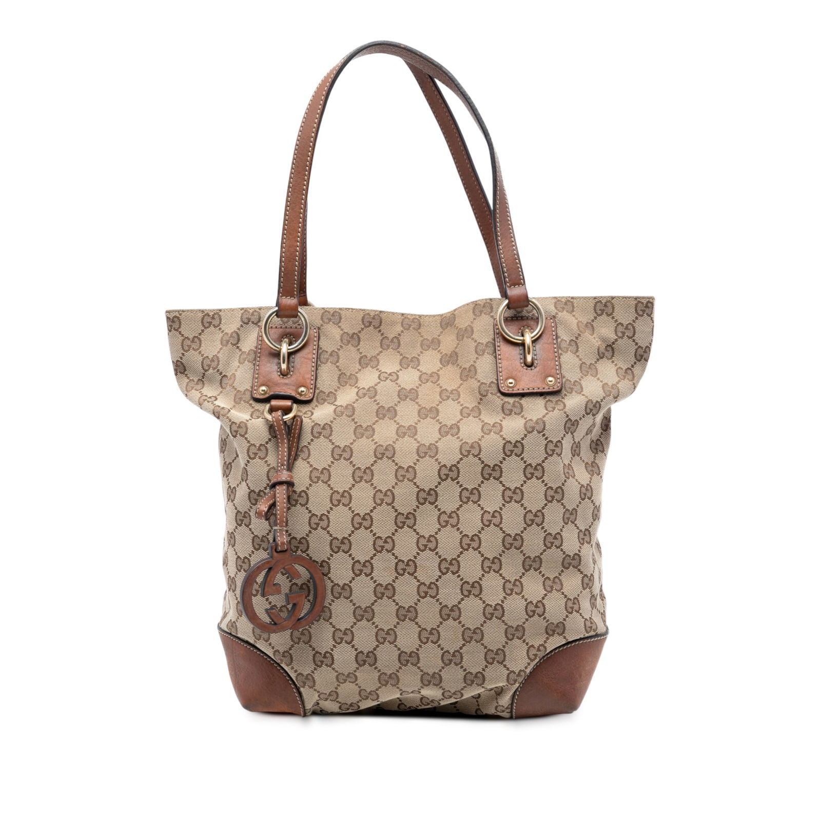 Gucci Brown Medium Canvas Tote with Leather Trim and GG Charm (1 of 7)