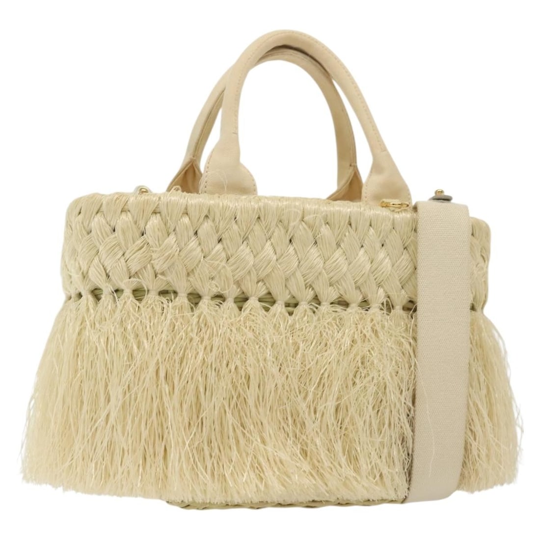Prada Gold Fringe Wicker Tote Handbag (1 of 1)