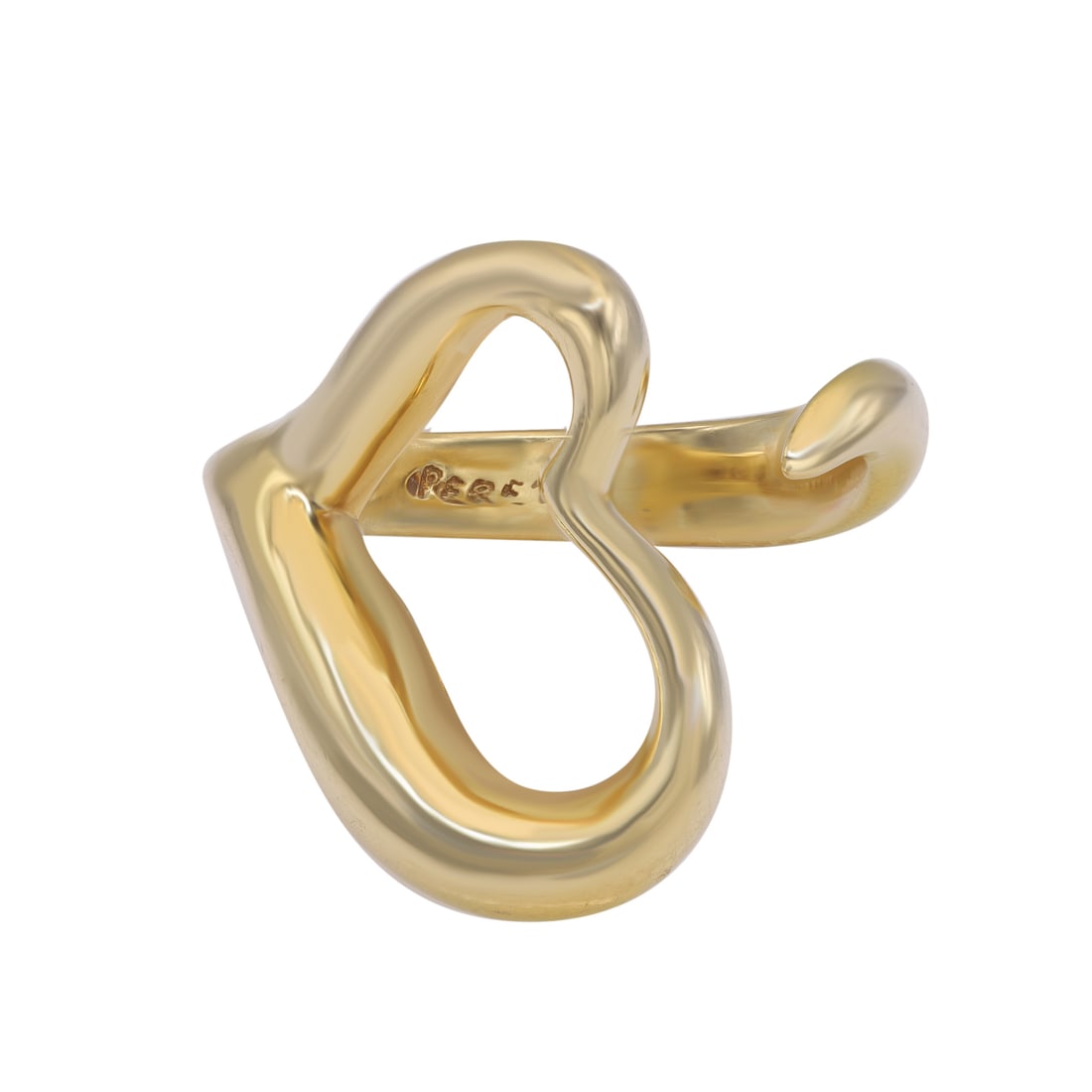Tiffany & Co. Elsa Peretti Open Heart Ring 18K Yellow Gold Size 5 Engraved Stackable: Tiffany & Co. Elsa Peretti Open Heart Ring 18K Yellow Gold Size 5 Engraved Stackable This exquisite Tiffany & Co. Elsa Peretti Open Heart Ring is a stunning representation of elegance and love. Crafte