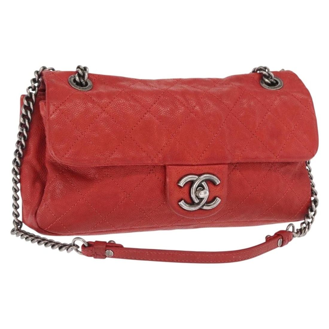 Red Caviar Leather CHANEL Matelasse 25 Shoulder Bag with Chain and Dust Bag (1 of 18)