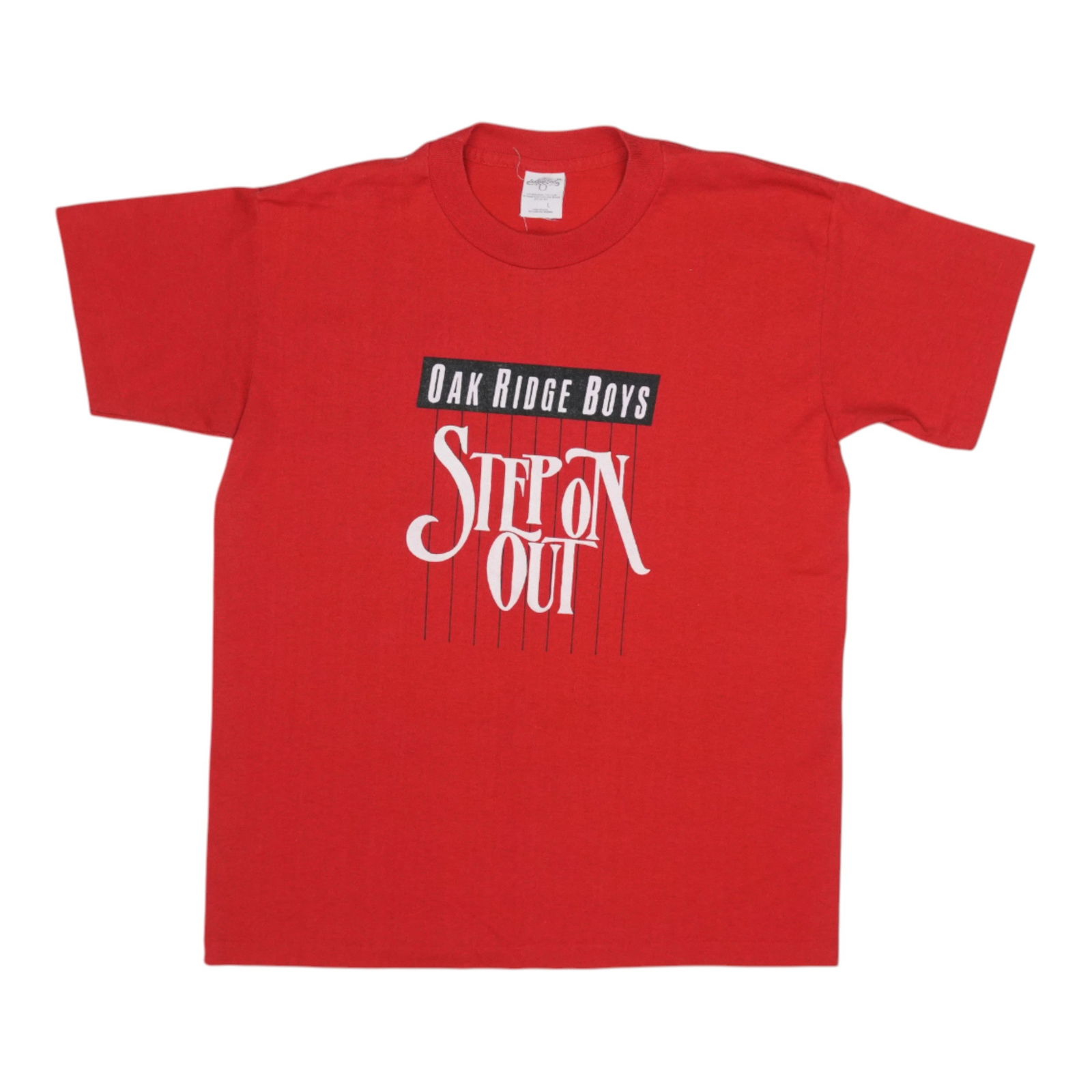 Vintage 1985 Oak Ridge Boys Red Step On Out Shirt: Vintage 1985 Oak Ridge Boys Red Step On Out Shirt Step back into the 1980s with this original vintage 1985 Oak Ridge Boys Step On Out Shirt. This true vintage piece features vibrant front and back gra