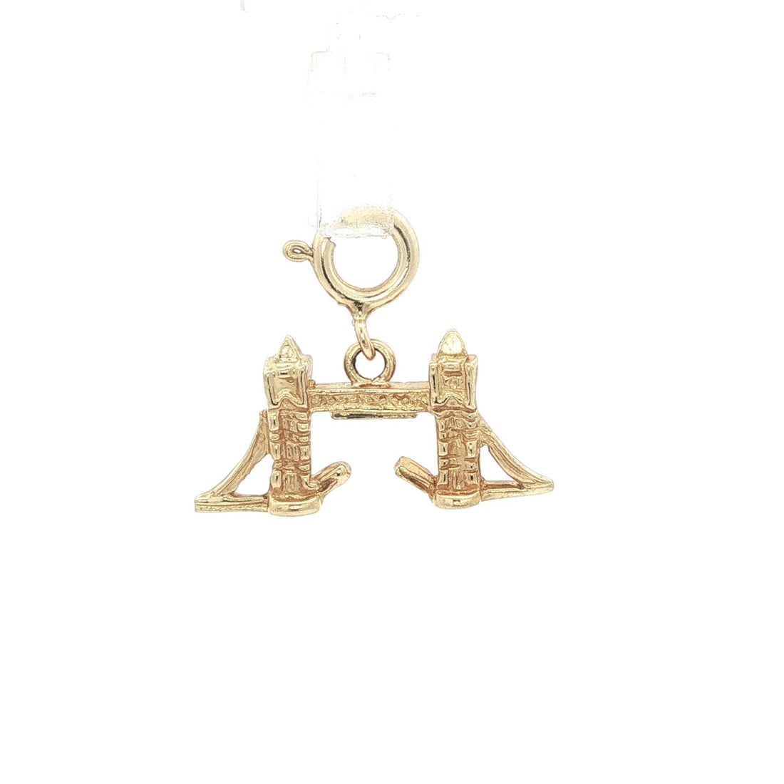 14K Yellow Gold 3D London Tower Bridge Charm Pendant with Spring Ring Clasp: 14K Yellow Gold 3D London Tower Bridge Charm Pendant with Spring Ring Clasp This exquisite 3D London Tower Bridge charm pendant is crafted from solid 14K yellow gold, showcasing intricate details that