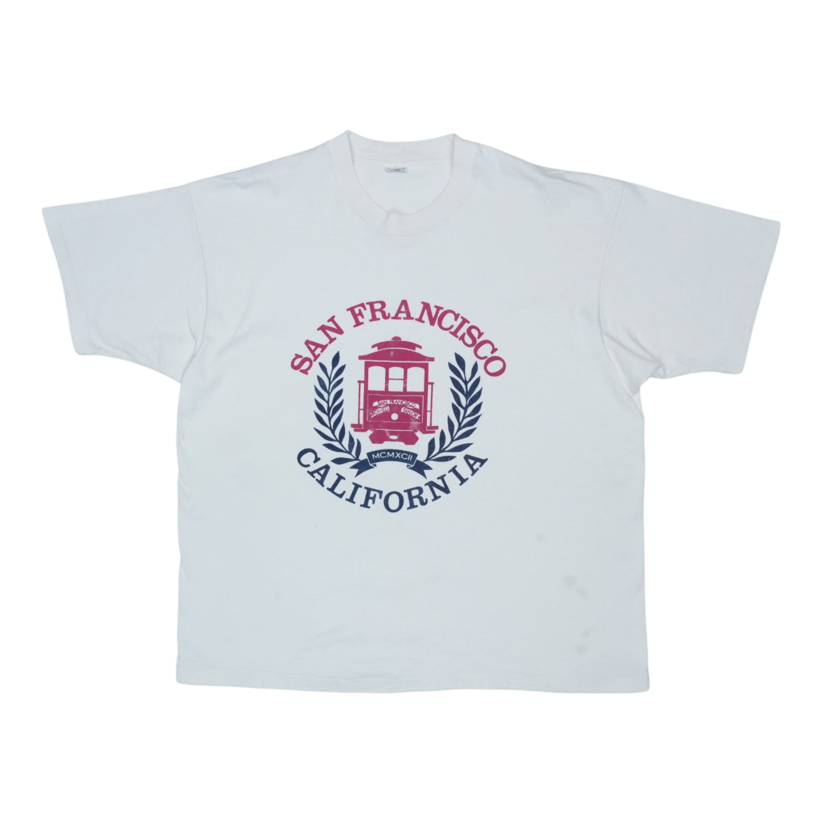 Vintage 1992 San Francisco Trolley Graphic White Cotton Shirt Extra Large: Vintage 1992 San Francisco Trolley Graphic White Cotton Shirt Extra Large This is an original vintage 1992 San Francisco California Trolley shirt. Featuring classic trolley imagery, this authentic 199