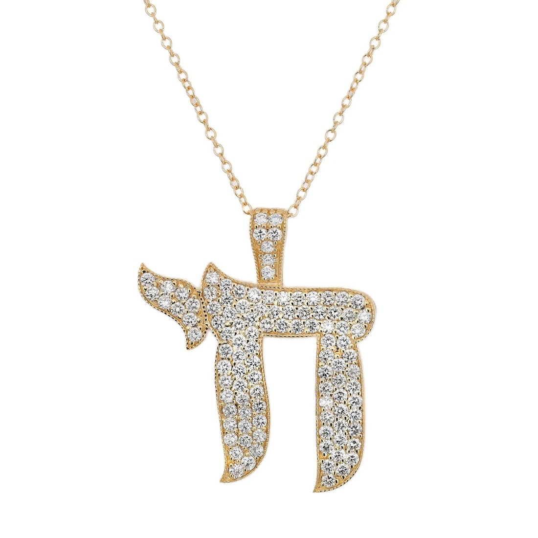 Rachel Koen 14K Yellow Gold Chai Pendant Necklace 2.73ctw Lab-Grown Diamonds: Rachel Koen 14K Yellow Gold Chai Pendant Necklace 2.73ctw Lab-Grown Diamonds This exquisite Chai charm pendant necklace is a stunning piece of jewelry crafted in 14K yellow gold. Featuring a beautiful