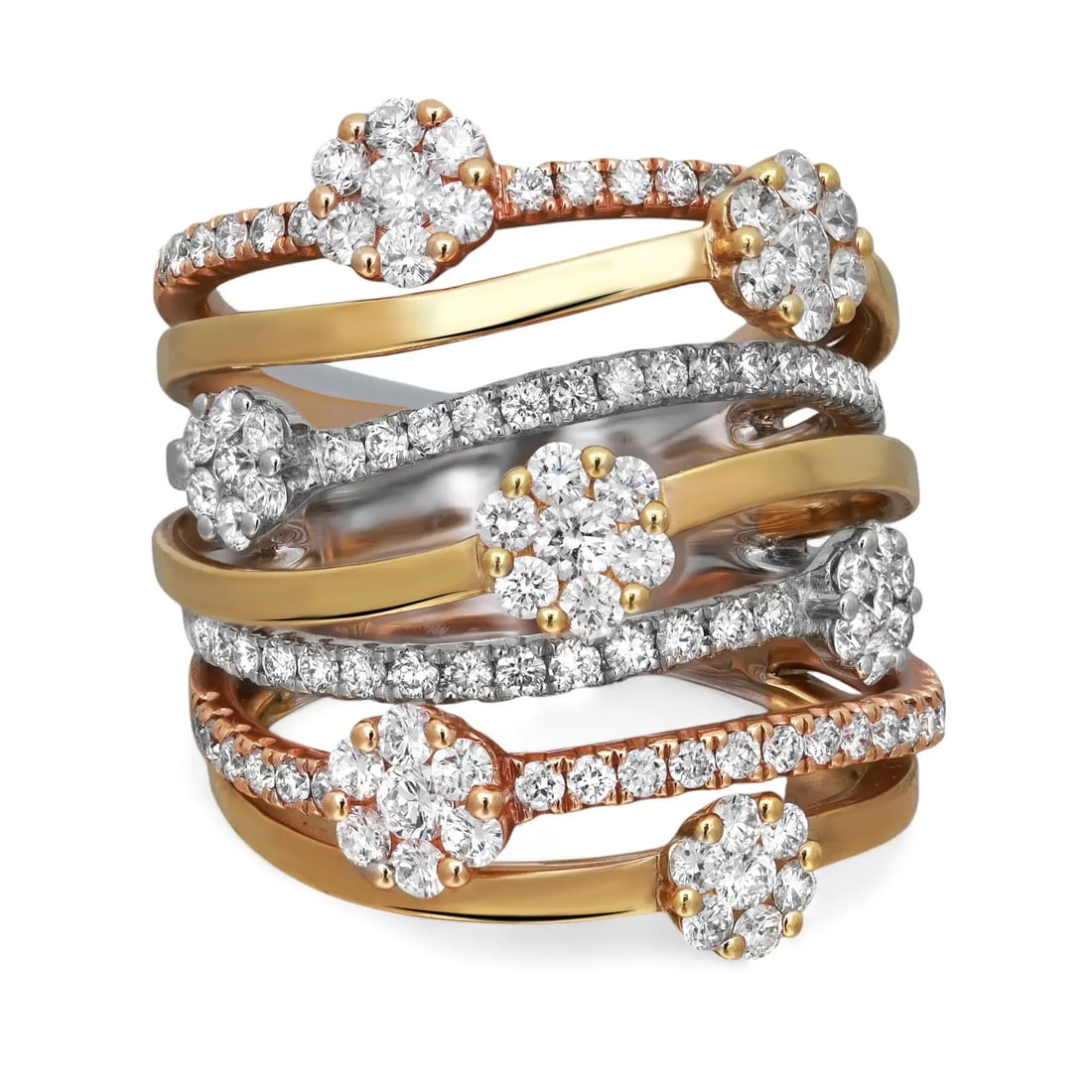 Rachel Koen Multi-Band Diamond Ring 18K Gold 1.80Cttw Pave Set (1 of 5)