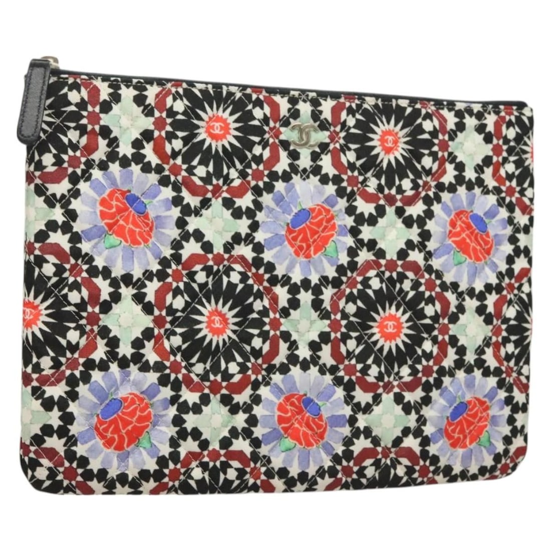 CHANEL Multicolor Nylon Matelasse COCO Mark Pouch Auth 129976V: CHANEL Multicolor Nylon Matelasse COCO Mark Pouch Auth 129976V This CHANEL Matelasse COCO Mark Pouch is a stylish accessory crafted in Italy. Made from high-quality nylon, it features a vibrant multic