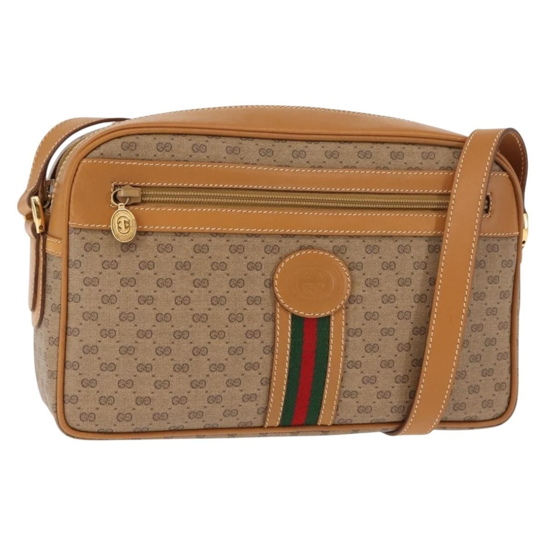 GUCCI Micro GG Supreme Sherry Shoulder Bag Beige Gold PVC Auth BA6742: GUCCI Micro GG Supreme Sherry Shoulder Bag Beige Gold PVC Auth BA6742 This stylish GUCCI Micro GG Supreme Web Sherry Line Bag is crafted from durable PVC leather, featuring a chic beige and gold color