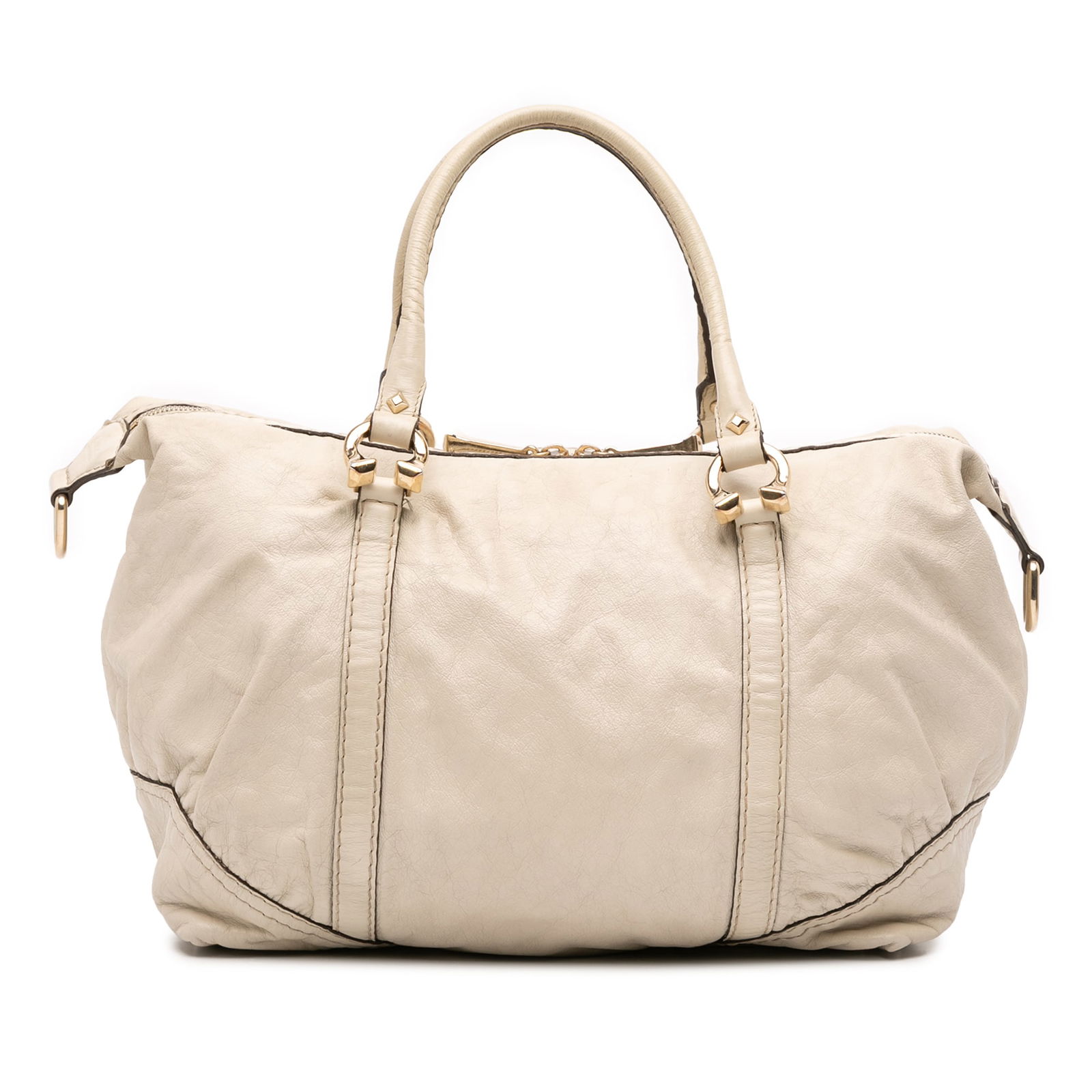 Gucci Leather Horsebit Nail Boston Bag White Italy (1 of 12)