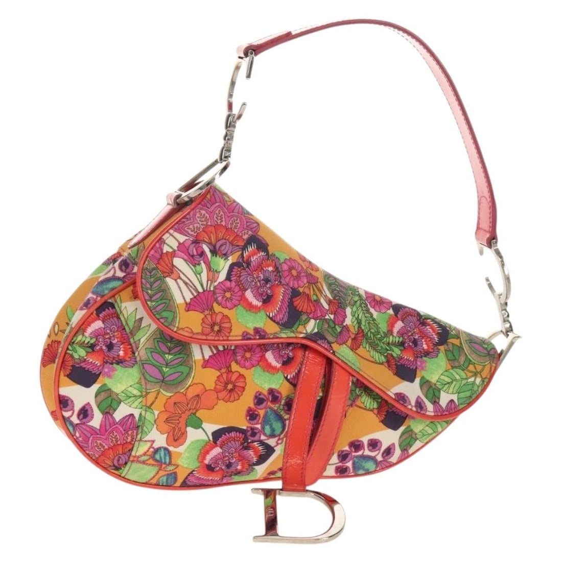 Christian Dior Pink Silver Canvas Saddle Shoulder Bag Auth 153630SAV: Christian Dior Pink Silver Canvas Saddle Shoulder Bag Auth 153630SAV This stunning Christian Dior Saddle Shoulder Bag is crafted from high-quality canvas, featuring an elegant pink and silver color co