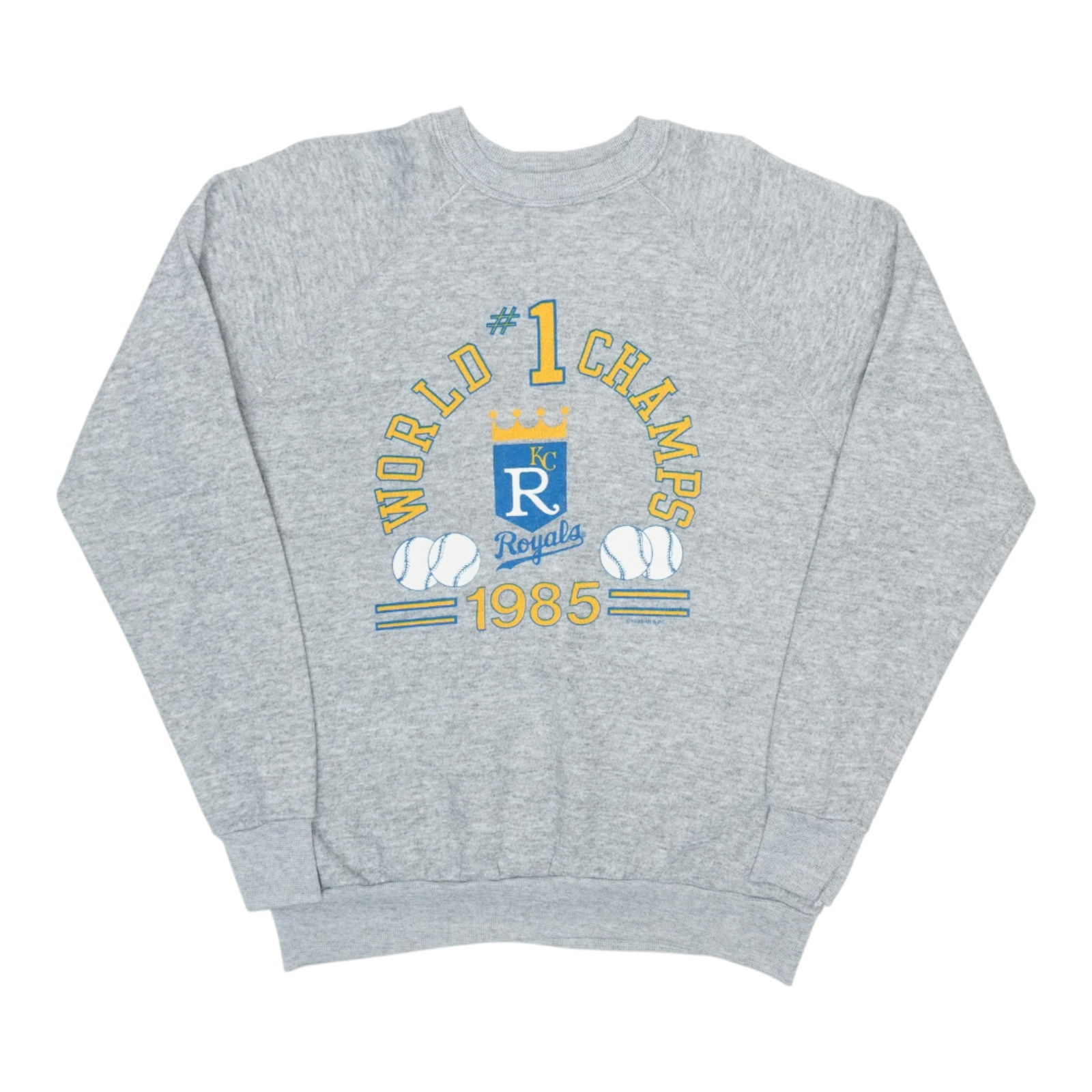 Vintage 1985 Kansas City Royals World Series Sweatshirt Grey: Vintage 1985 Kansas City Royals World Series Sweatshirt Grey Embrace the nostalgia with this original vintage 1985 Kansas City Royals World Series Champs Sweatshirt. This is a genuine vintage item, en