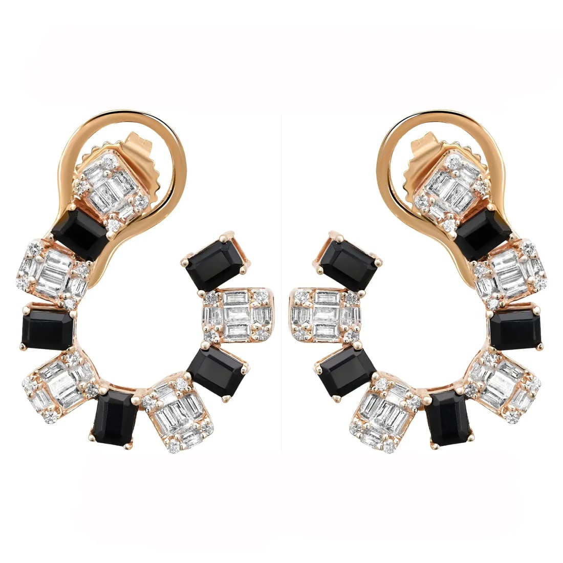 Rachel Koen 14K Yellow Gold Onyx Diamond Hoop Earrings 3.24Ctw: Rachel Koen 14K Yellow Gold Onyx Diamond Hoop Earrings 3.24Ctw Enhance your elegance with these stunning hoop earrings, expertly crafted from high-quality 14K yellow gold. Featuring a captivating desi