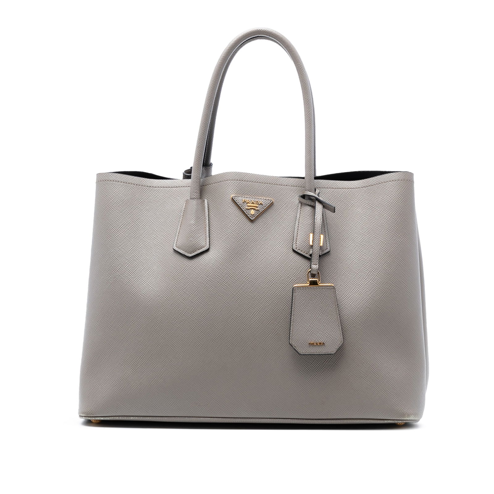 Prada Saffiano Leather Large Double Handle Satchel in Gray (1 of 6)