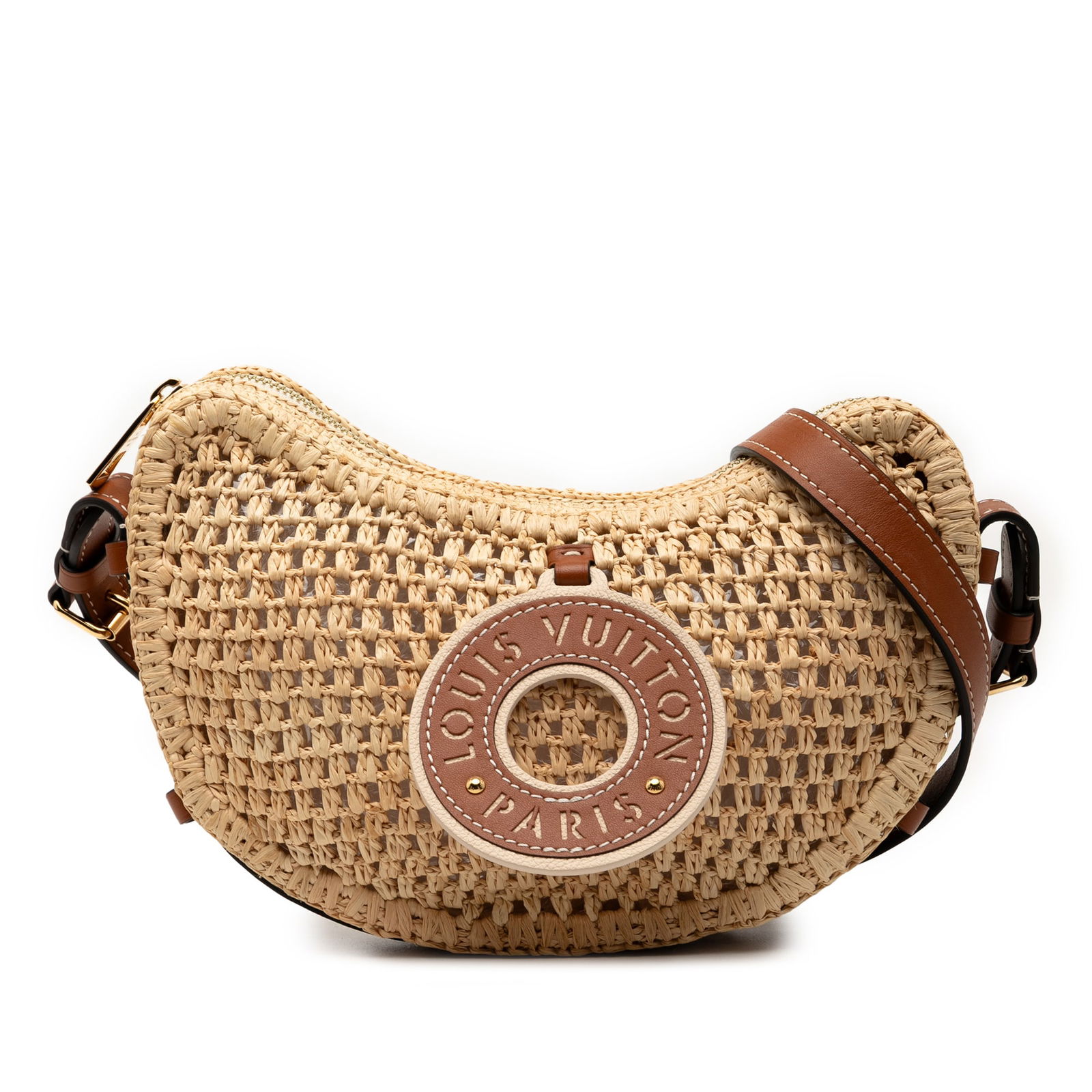 Louis Vuitton Raffia By the Pool Croissant MM Bag with Leather Trim: Louis Vuitton Raffia By the Pool Croissant MM Bag with Leather Trim The Louis Vuitton Raffia By the Pool Croissant MM is a stylish bag crafted from a raffia body complemented by luxurious leather trim