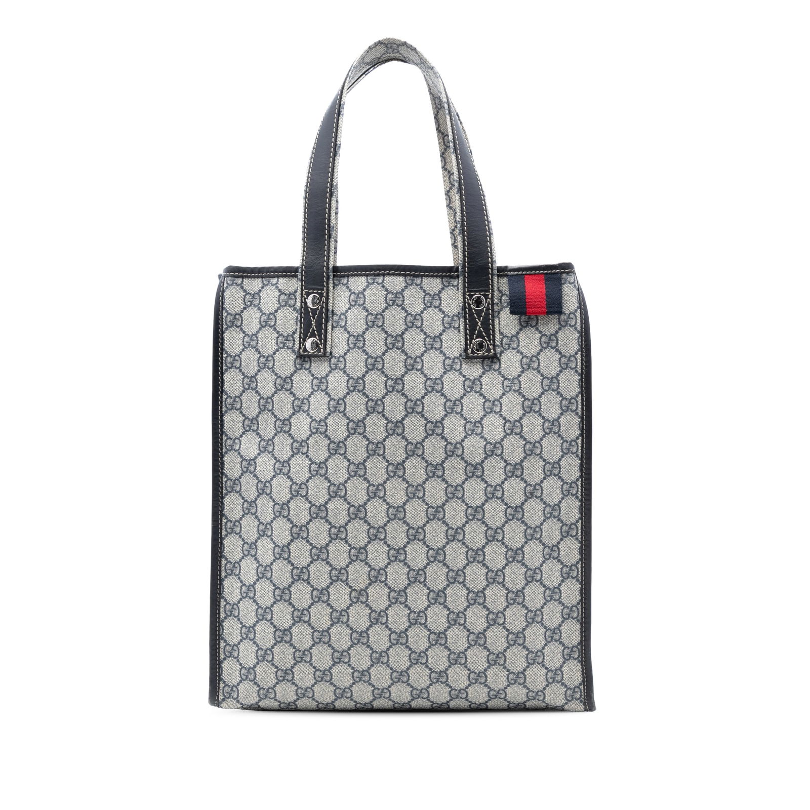 Brown GG Supreme Web Coated Canvas Tote Bag by Gucci: Brown GG Supreme Web Coated Canvas Tote Bag by Gucci This Gucci GG Supreme Web Tote features a coated canvas body with leather trim, flat leather handles, an open top, and an interior slip pocket. The