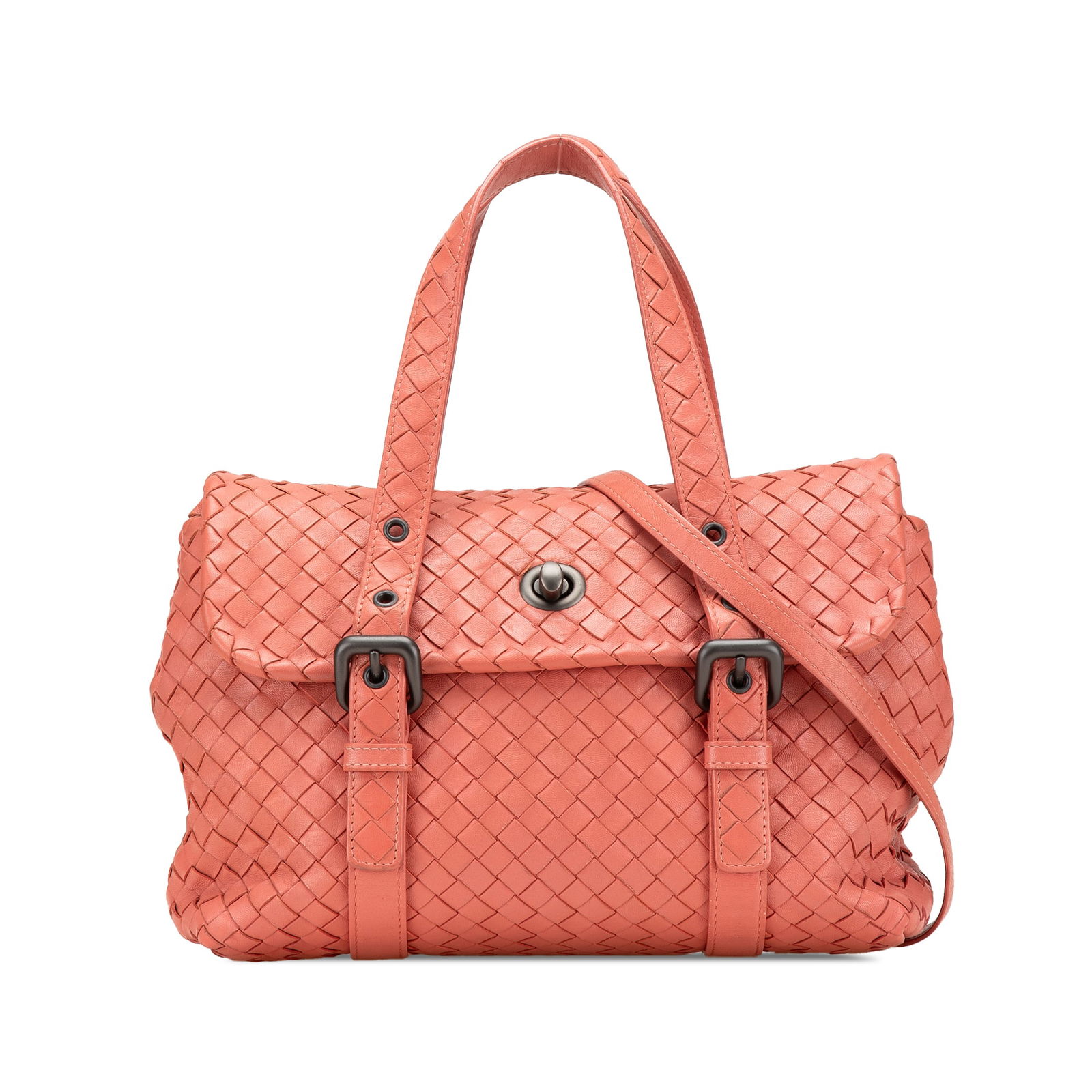Bottega Veneta Orange Leather Intrecciato Flap Satchel: Bottega Veneta Orange Leather Intrecciato Flap Satchel This Bottega Veneta Leather Intrecciato Flap Satchel showcases exquisite craftsmanship with its signature woven leather body and elegant flat lea