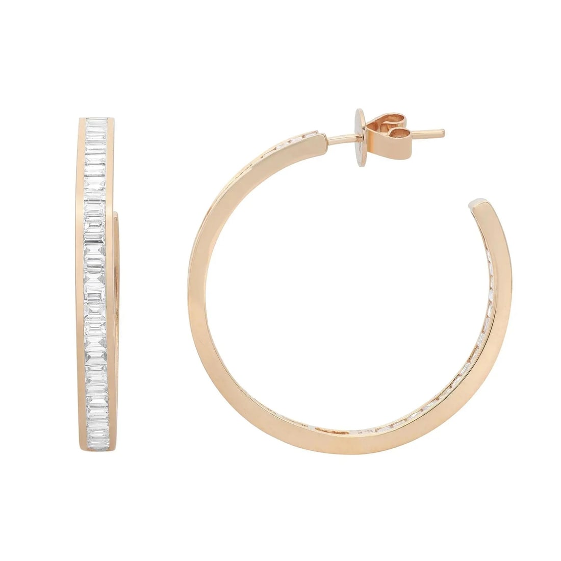Rachel Koen 3.02CT Baguette Diamond Hoop Earrings 18K Yellow Gold: Rachel Koen 3.02CT Baguette Diamond Hoop Earrings 18K Yellow Gold Elevate your style with these exquisite 3.02 carat total weight diamond hoop earrings by Rachel Koen. Crafted from luxurious 18K yello