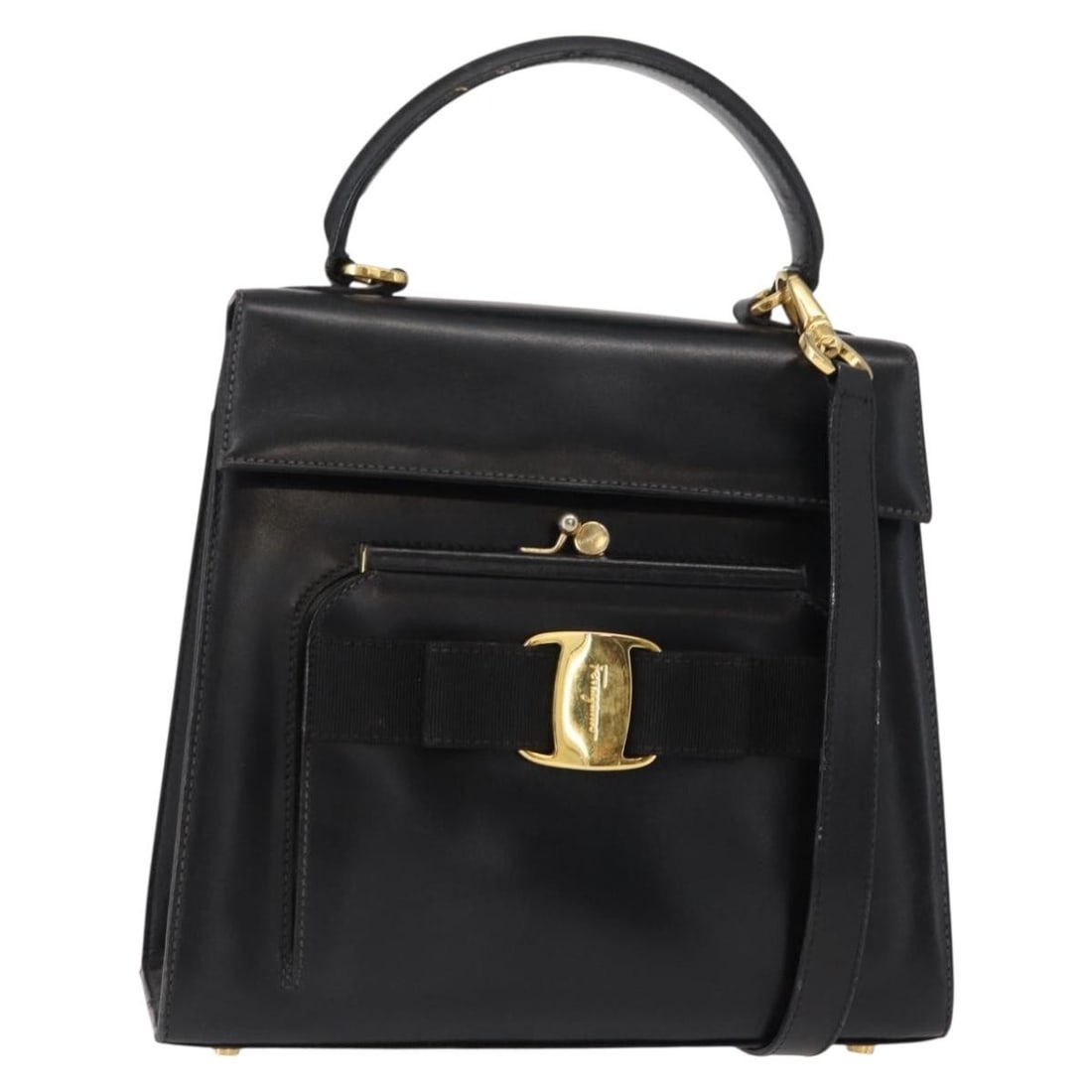 Vintage Vara Bow Top Handle Shoulder Bag by Salvatore Ferragamo: Vintage Vara Bow Top Handle Shoulder Bag by Salvatore Ferragamo This pre-owned Salvatore Ferragamo Vara Bow top handle bag in black is designed for women. It is a shoulder bag that shows visible signs