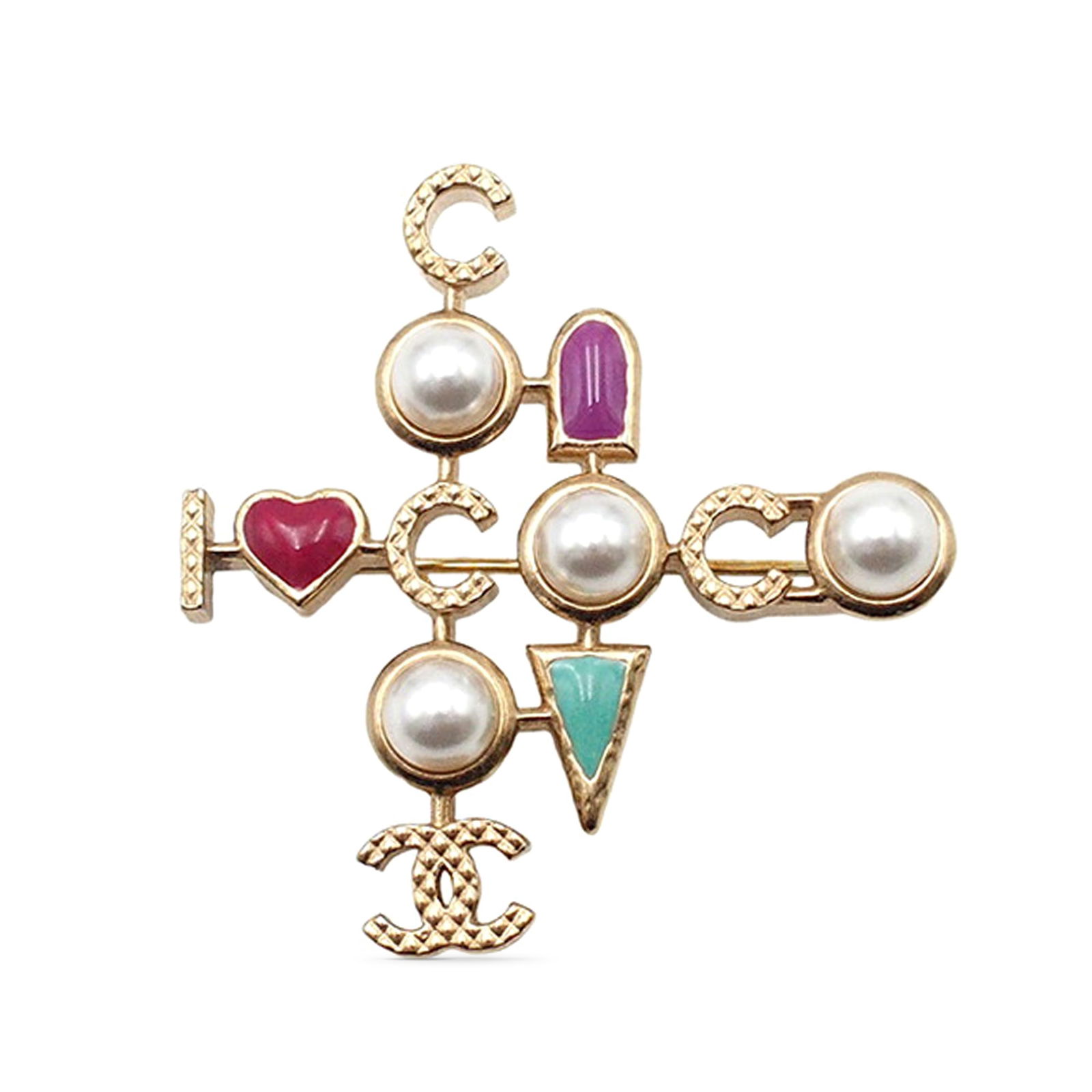 Chanel CC Gold Plated Faux Pearl I Heart Coco Brooch France (1 of 6)