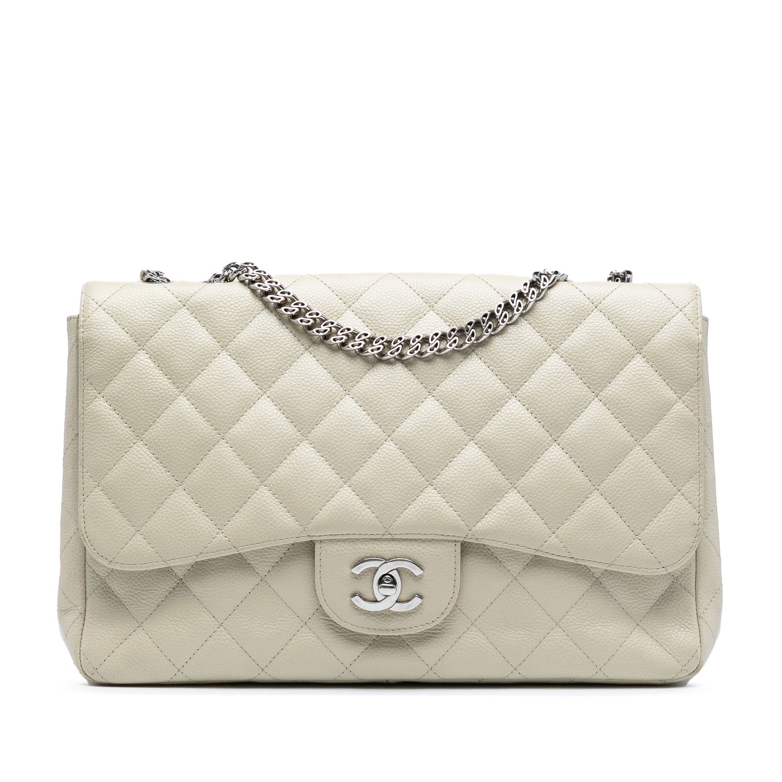 Chanel Jumbo Classic Caviar Flap Bag White Bijoux Chain (1 of 7)