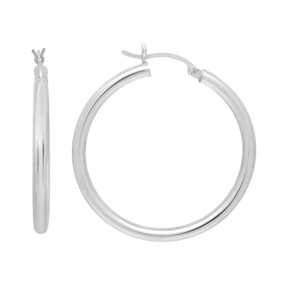 Rachel Koen 14K White Gold Medium Hoop Earrings Engraved 1.5 Inch: Rachel Koen 14K White Gold Medium Hoop Earrings Engraved 1.5 Inch These stunning medium hoop earrings are crafted from 14K white gold, radiating a striking high polish finish. Designed by Rachel Koen,