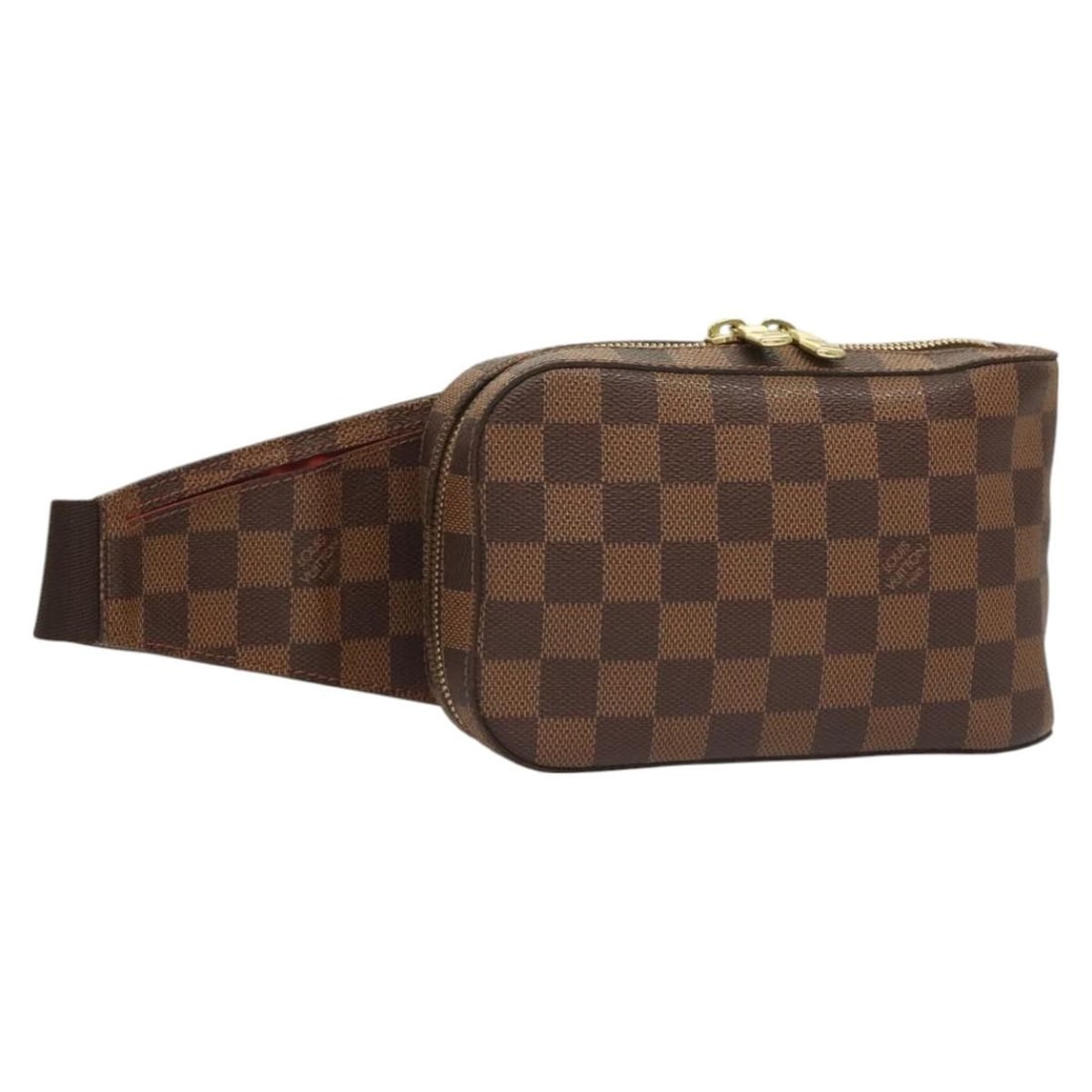 Geronimos Brown Waist Bag by Louis Vuitton: Geronimos Brown Waist Bag by Louis Vuitton This Louis Vuitton Geronimos waist bag features a brown exterior with slight rubbing, a partly cracked shoulder strap, minor scratches, and some paint loss o