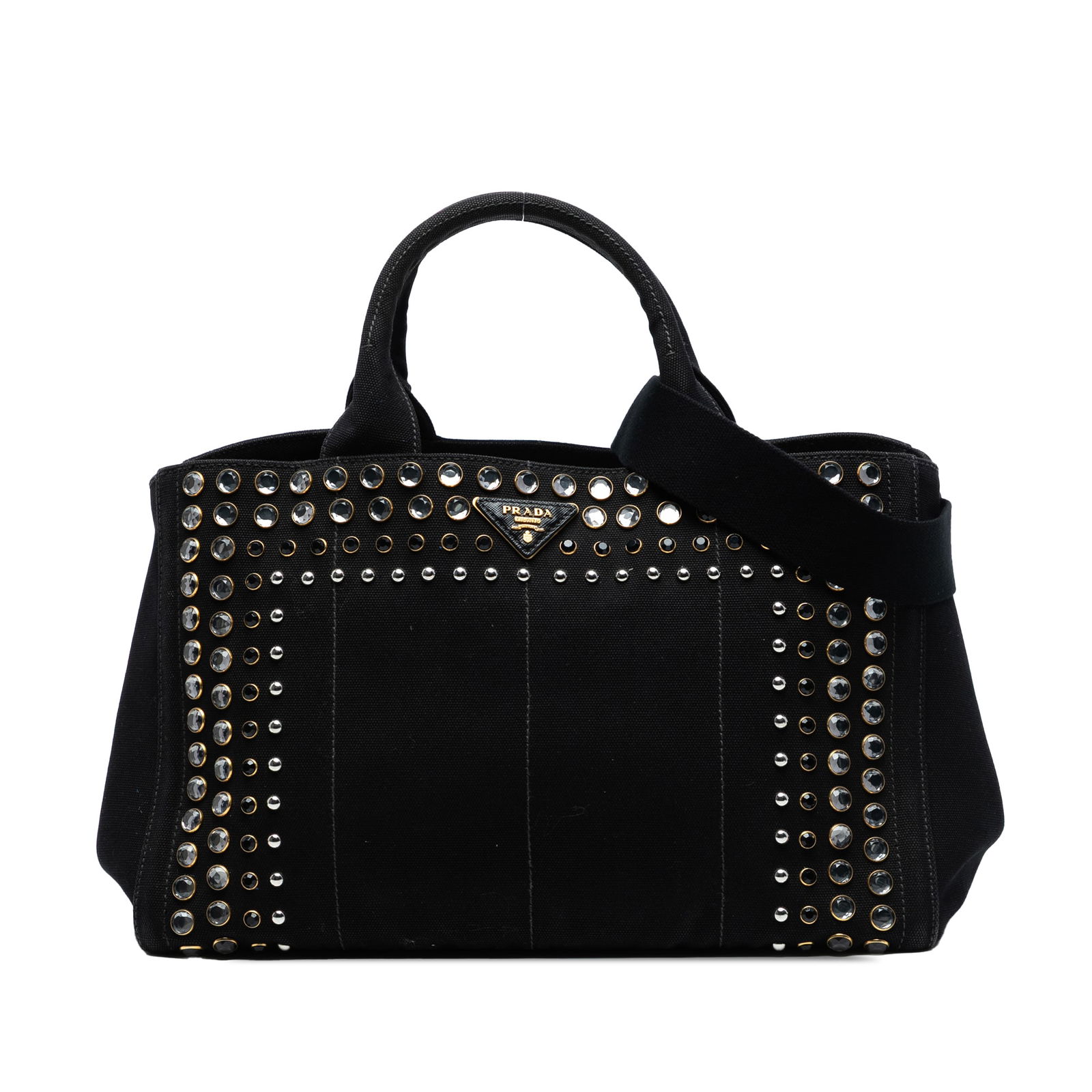 Prada Canapa Bijoux Black Canvas Satchel with Studded Detail (1 of 6)